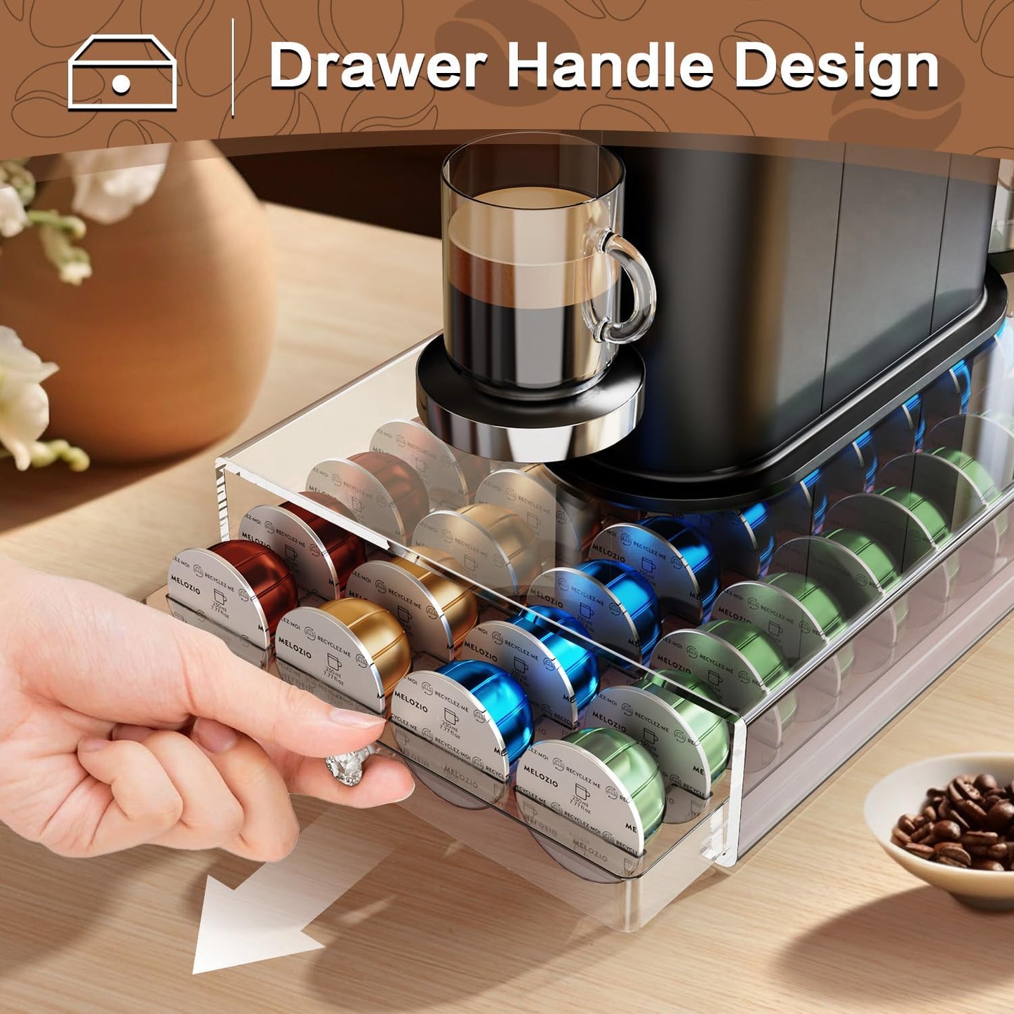 Coffee Pods Holder Acrylic Drawer Compatible with Nespresso Vertuo Capsules And Dolce Gusto Capsules 40 Pods Storage upgrade
