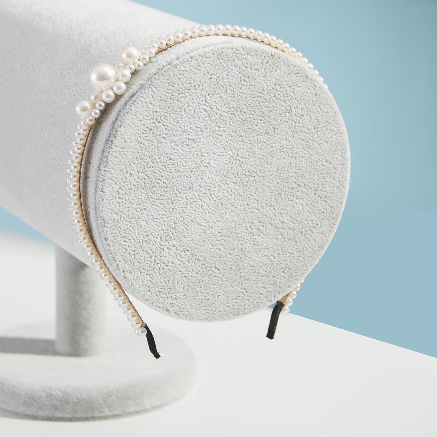 T-Bar Headband Holder Organizer for Selling, Soft Velvet Hairband Stand Display, Hair Hoop Accessories Jewelry Storage for Home Bedroom (Gray Beige Velvet)