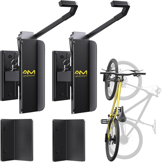 Alphamount AM Swivel Bike Wall Mount, Metal Wall Bike Rack with Durable Sleeves, Space-Saving Vertical Bike Rack with 180° Swivel for Home and Garage, Bike Storage Hanger Mount Up to 66 lbs, 2-Pack