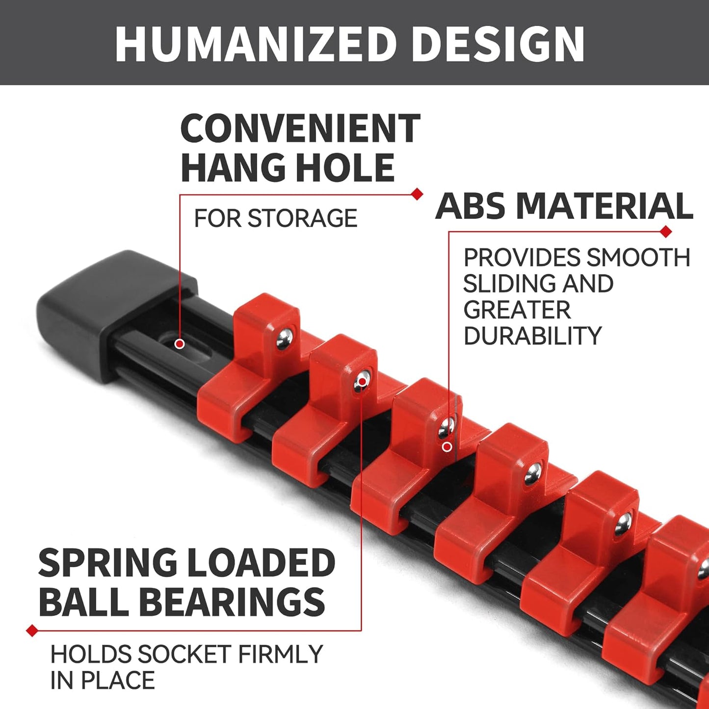Socket Organizer Drive ABS Tools - Red Socket Holder, Premium Quality 9 Pieces Socket Holders Kit 1/4-Inch x 48 Clips, 3/8-Inch x 45 Clips, 1/2-Inch x 36 Clips