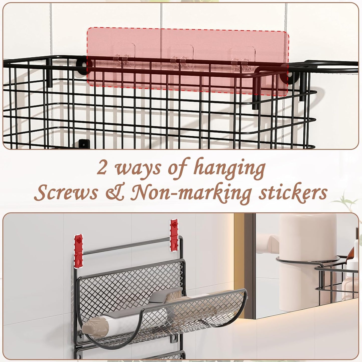 4 tiers Hair Dryer Holder Styling Tool Organizer Wall-Mounted Storage Wire Basket with Hook Heat Safe Rack for Hair-Straighteners,Curling Wands,Flat Iron,Perfume,Cabinet Door Bathroom