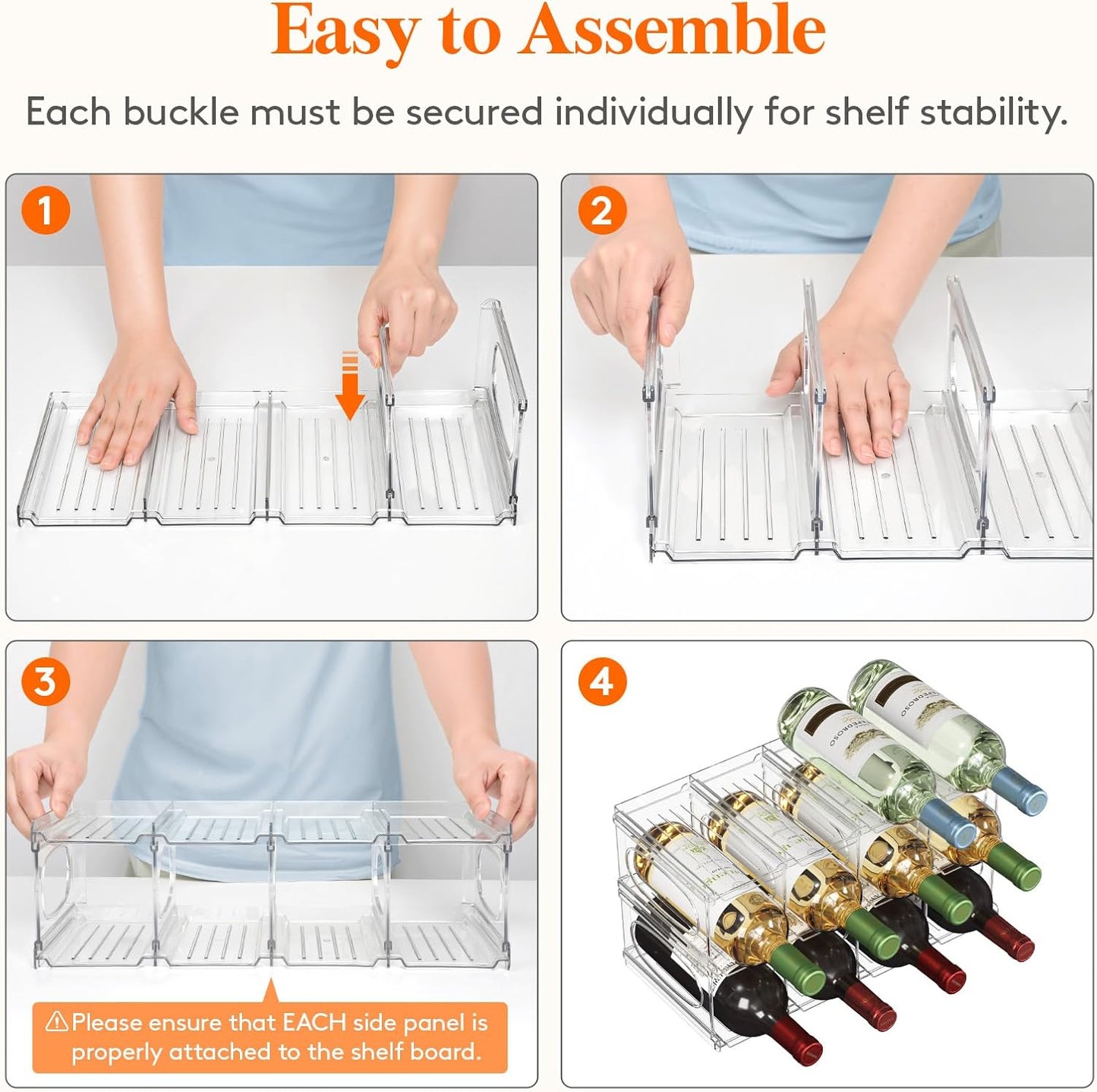 Lifewit Wine Rack for Fridge, Stackable Wine Bottle Holder with Sturdy Support Insert & Reinforced Design, Plastic Bottle Organizer for Refrigerator, Cabinet & Pantry, Clear, Holds 12 Bottles