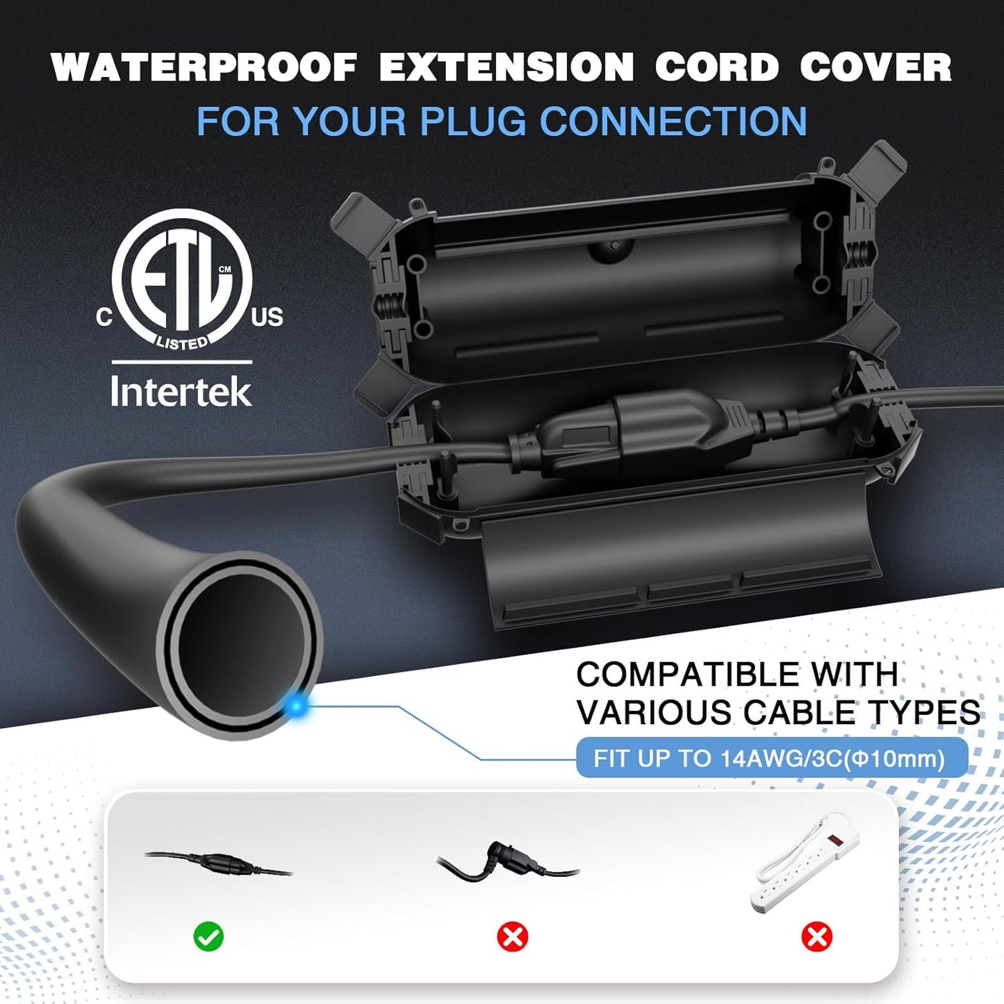 Flemoon [9 Pack] Outdoor Extension Cord Safety Cover, IPX4 Waterproof Connection Protector, Weatherproof Electrical Box for Outdoor Plug, Outlet, Holiday Light, Christmas Decorations, Black