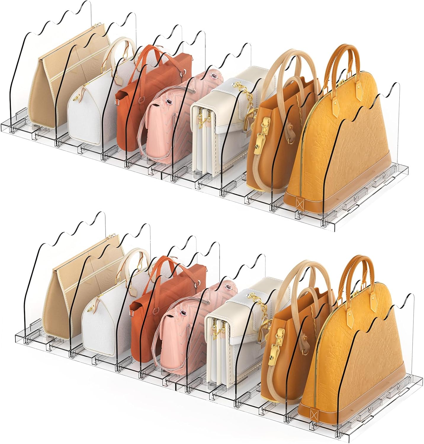 Ronlap Purse Storage Organizer for Closet, Clear Closet Bag Storage Dividers Rack Shelf Purse Dividers for Closet Organization Handbag Separators Closet Purse Organizers and Storage, 4 Pack, Clear