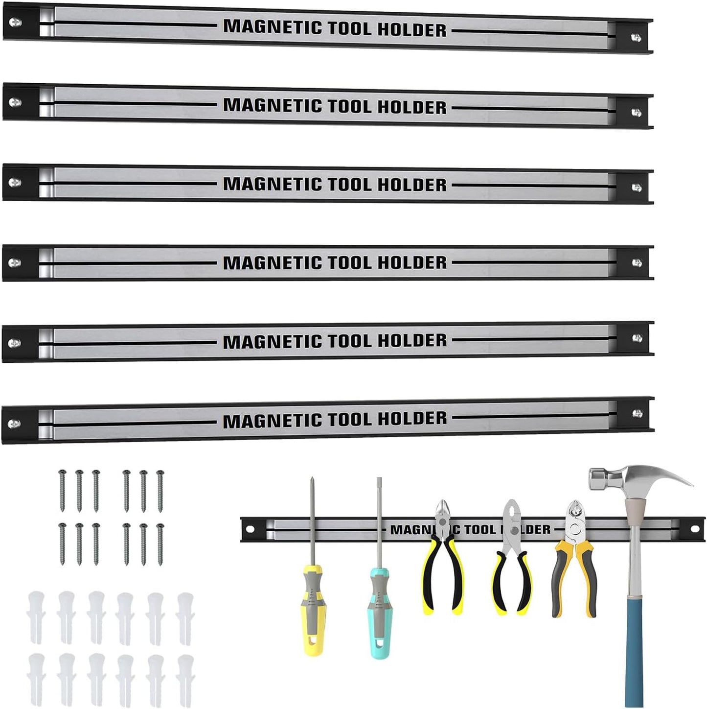 Goplus 6PCS 18" Magnetic Tool Holder, Wall Mounted 176LBS Capacity Magnetic Tool Organizer, Heavy Duty Metal Tool Rack, Tool Magnet Bar, Magnetic Tool Holder Strip for Garage Workshop