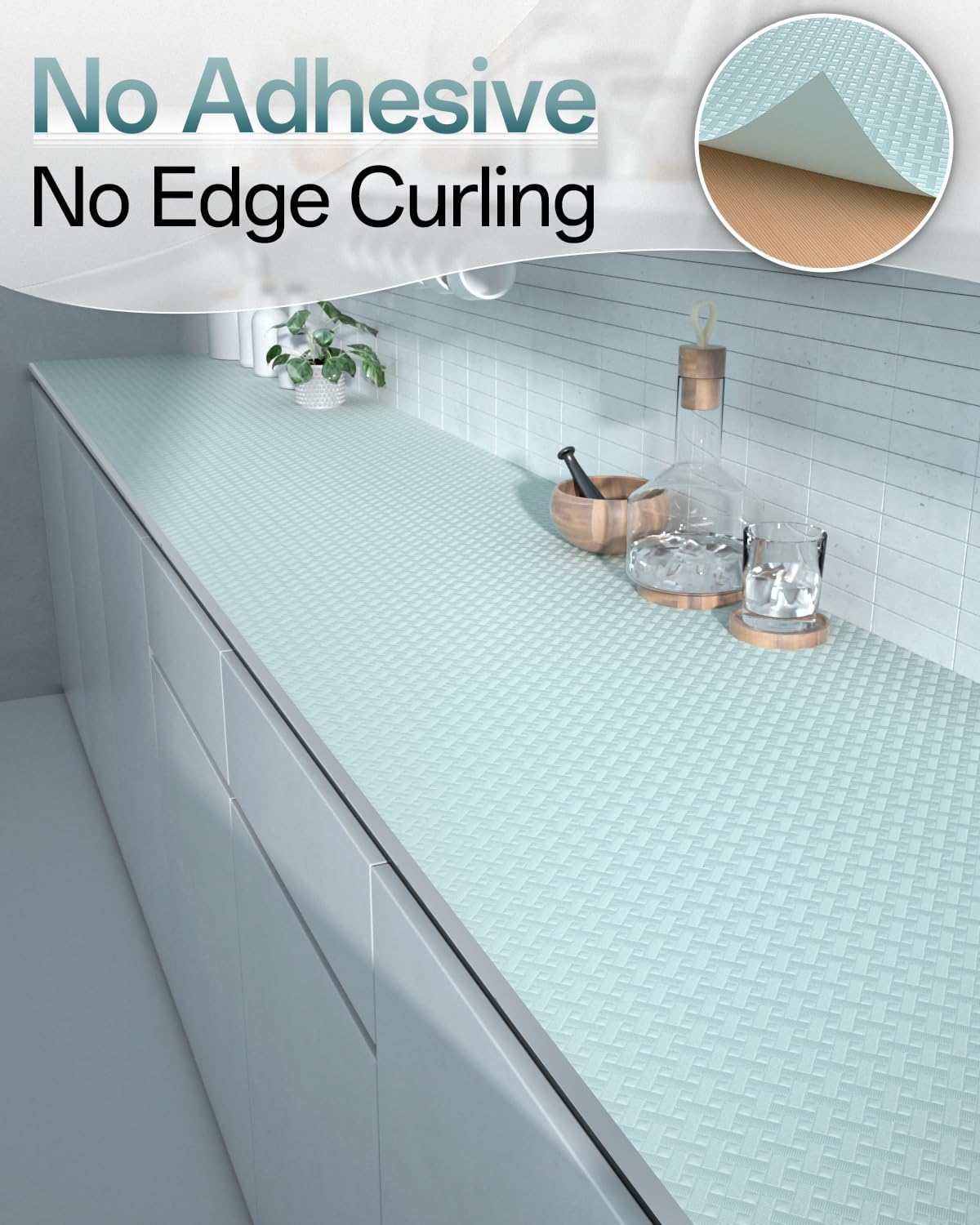 Shelf and Drawer Liner for Kitchen Cabinet, Non-Adhesive 18in x 240in Waterproof Contact Paper Refrigerator Liners Thickened Durable EVA Material Non Slip Mat for Dresser Cupboard Pantry Protector