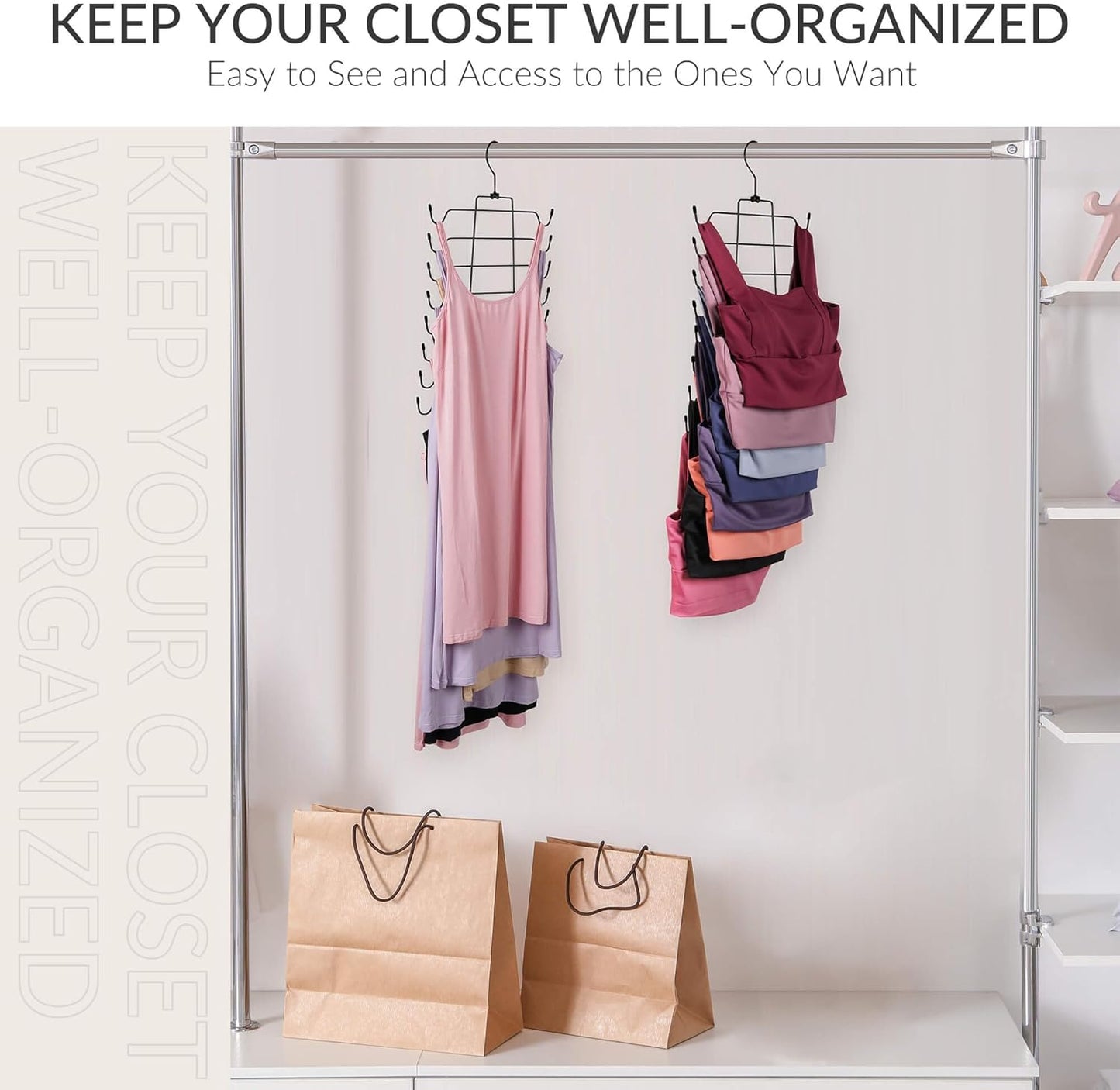 ZEDODIER 6 Pack Tank Top Hanger Space Saving, Bra Hangers for Closet Organizer, Hanging Bra Organizer Tank Tops Holder with 48 Hooks, Metal Closet Organizers and Storage Small Space Solutions, Black