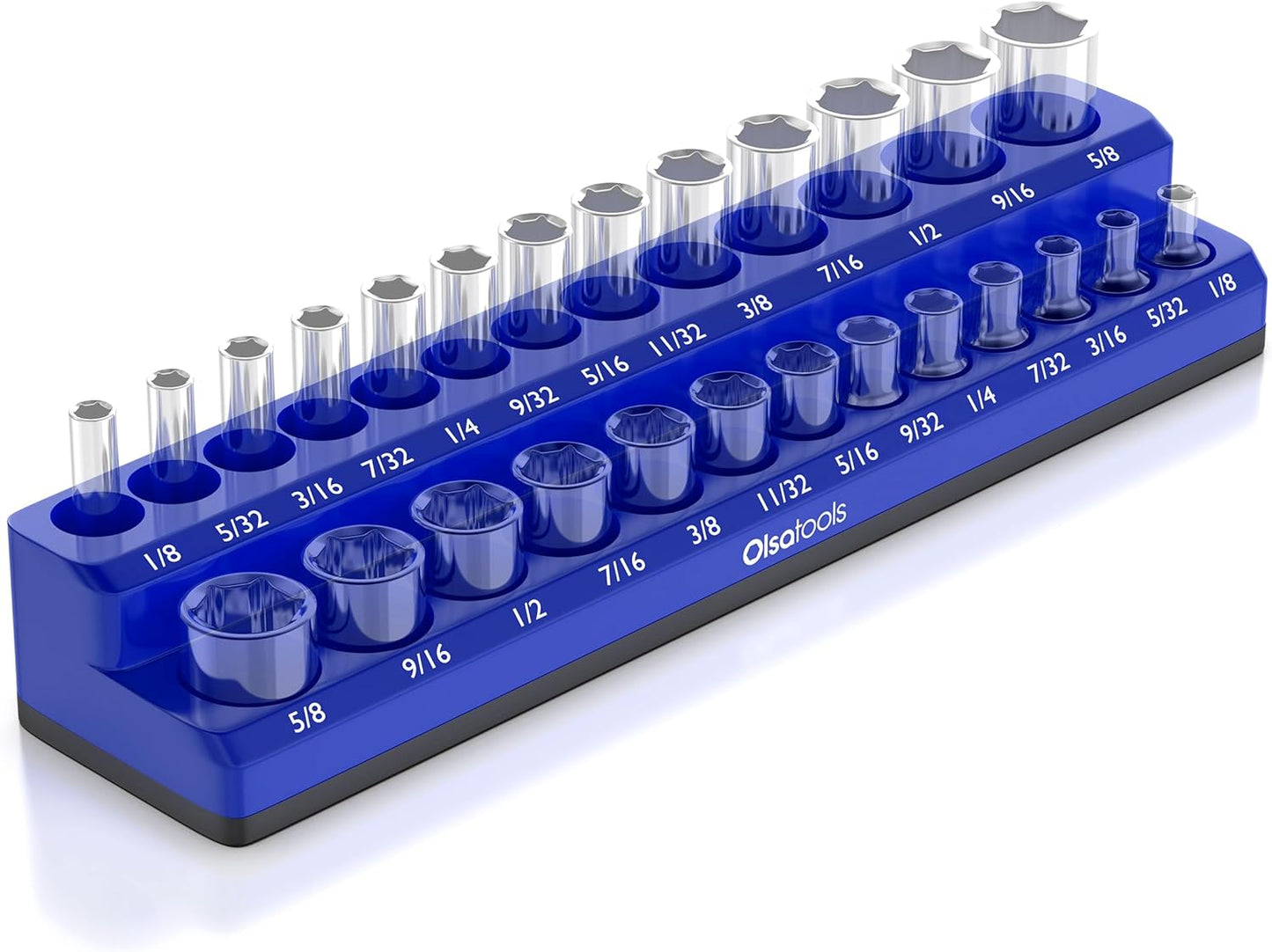 Olsa Tools Magnetic Socket Organizer | 1/4-inch drive | SAE BLUE | Holds 26 Sockets | Professional Quality Tools Organizer