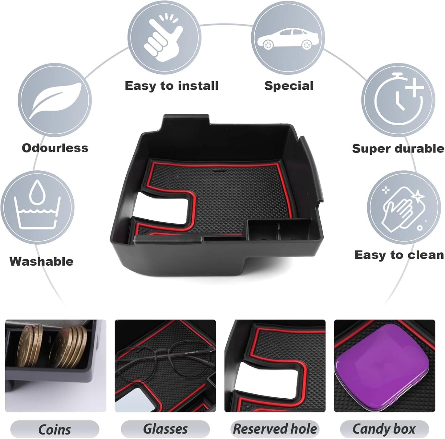 SKTU for 2020 2021 2022 2023 2024 2025 2026 Toyota Corolla Center Console Organizer 2023 2024 2025 2026 Corolla Accessories Center Console Tray Insert Organizer ABS with USB Hole and Coin Holder (Red)