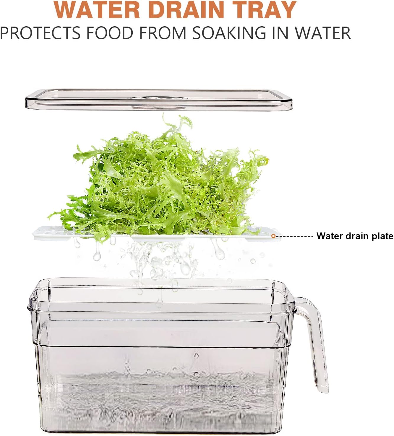 Loobuu 2 Pack Plastic Food Storage Produce Containers for Fridge, Stackable Lettuce Keeper for Refrigerator with Removable Drain Tray Keep Fresh for Vegetables/Fruit/Berry/Salad - 10'' x 5.3'' x 5.2''