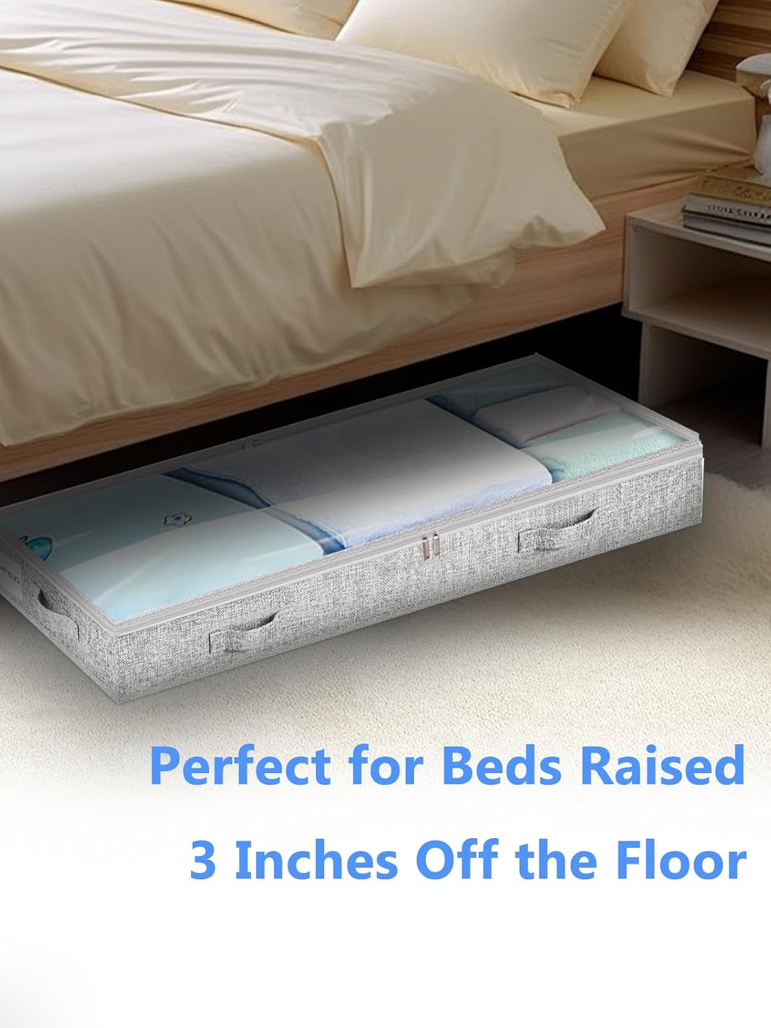 Low Profile Under Bed Storage, 3-Inch High Foldable Underbed Storage Bins with Lid & Zipper, No Structure, Super Slim Clothes Organizer for Crib Dorm Couch Low Bed, 6-Pack, Clear Top