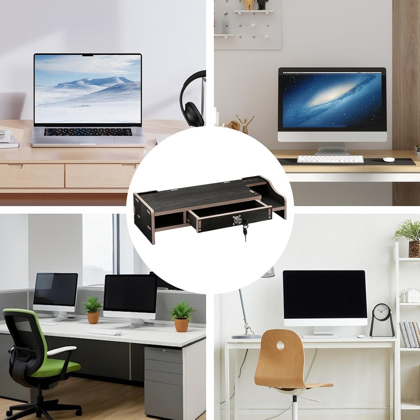 Monitor Riser - Wooden Desktop Organizer Shelf - Desktop Organizer With Drawer - for Laptop Printer PC TV Screen Pen Home Dorm Hotel Restaurant Apartment