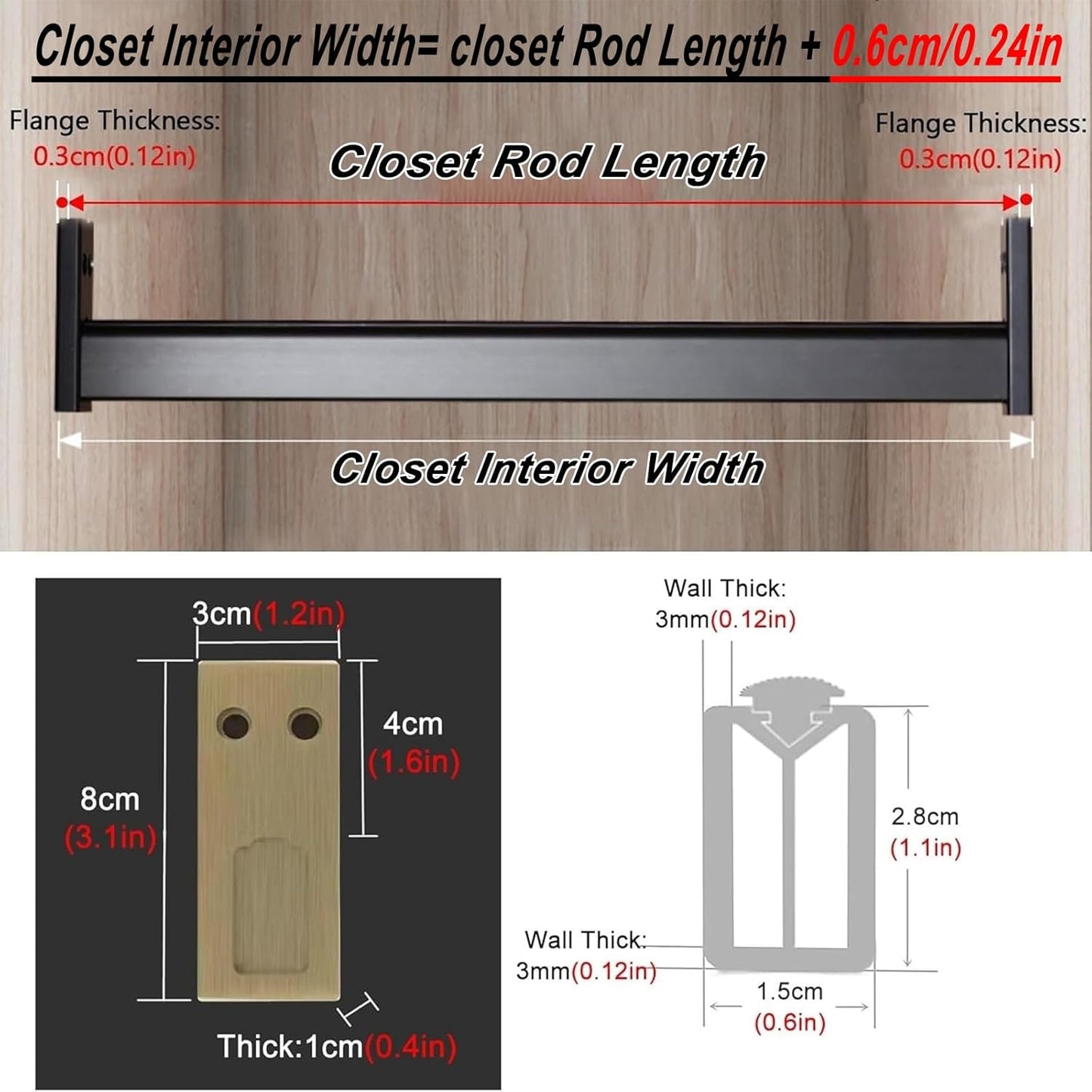 Square Closet Rods-Cuttable, Removable-Heavy Duty Black Wardrobe Rods and Brackets-Commercial, 12 16 18 24 28 30 60 72 In-Suitable for.Laundry.Home.Hotel.Clothing Store (Champagne,65in)