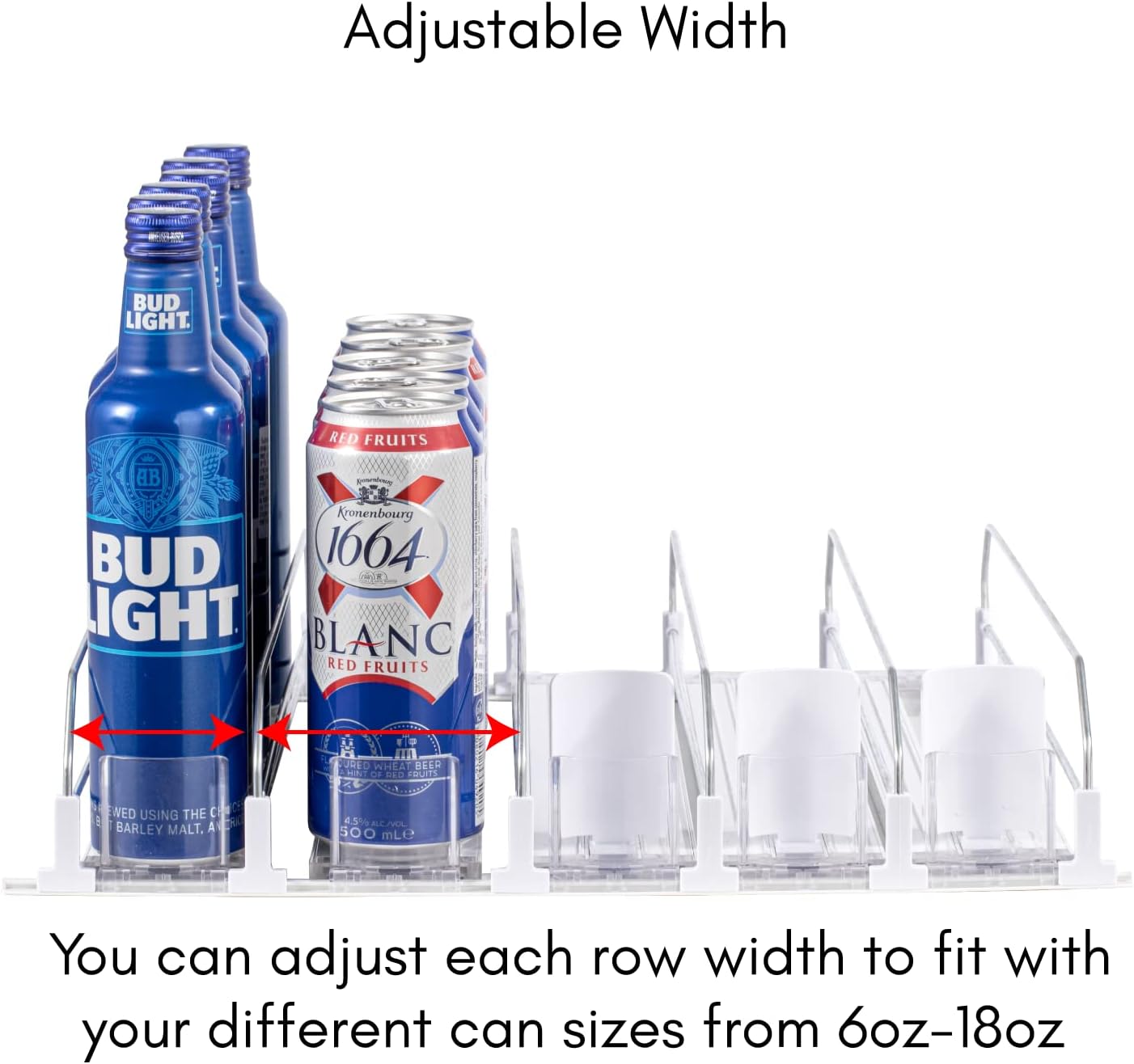 RULA Drink Organizer for Fridge, Self-Pushing Soda Can Dispenser for Refrigerator, Width Adjustable Beverage Pusher Glide - Holds up to 25 Cans (15" D, 5 Rows)