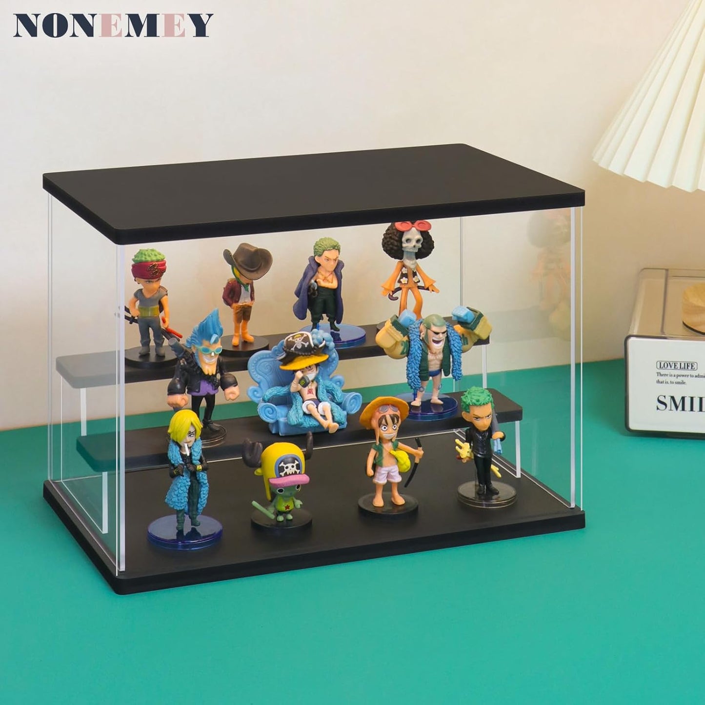 NONEMEY Clear Acrylic Display Case Stand with Led Light 2/3/4/5/6 Tier Storage Box Showcase Dustproof Organizer Box for Collectibles (3Tier 12.4*7*9inch)