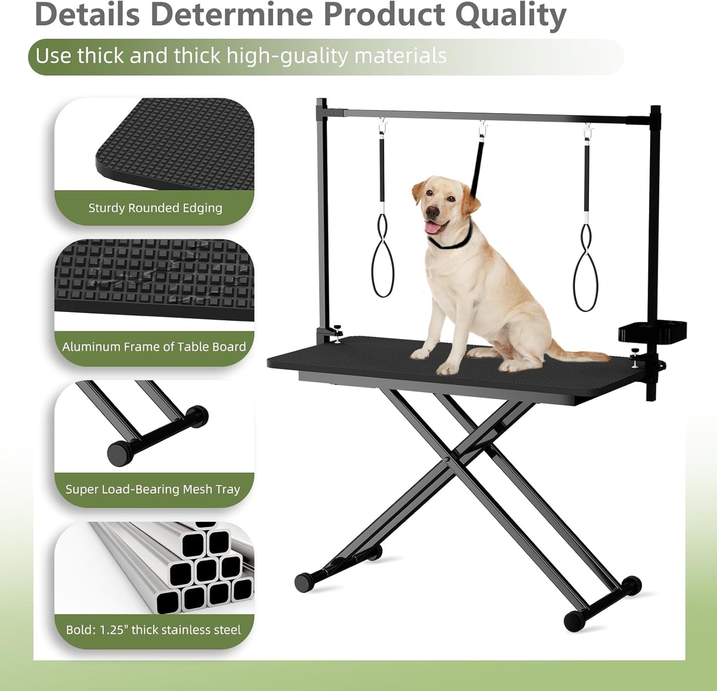 VFK 47" Adjustable Dog Grooming Table with Storage Box & Metal Basket Manual Height-Adjustable Black Pet Grooming Table for Dogs at Home Use, Waterproof Scratch-Resistant Surface, X-Frame Design