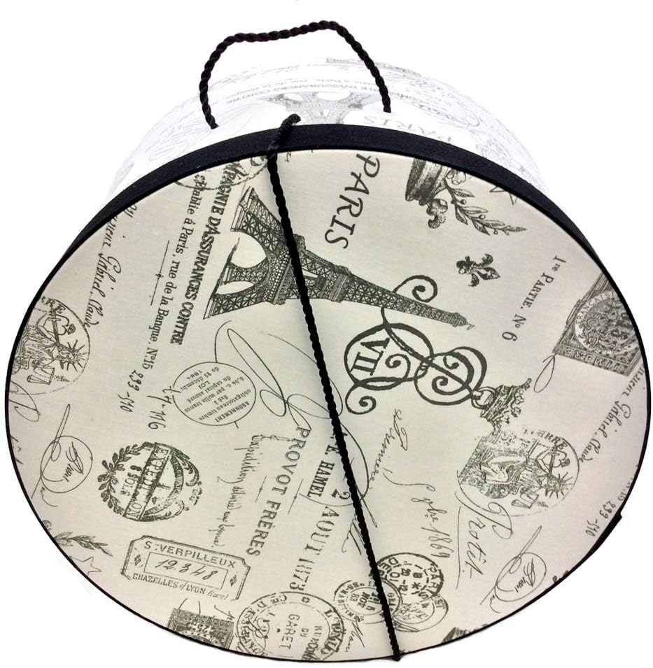 Sarah's Hat Boxes Classic Paris Hat Box – 11" x 5.5" (Dia. x Ht.) Handmade in USA – Odorless Non-Toxic Adhesive, Cording Handle – Premium Storage for Hats & Accessories