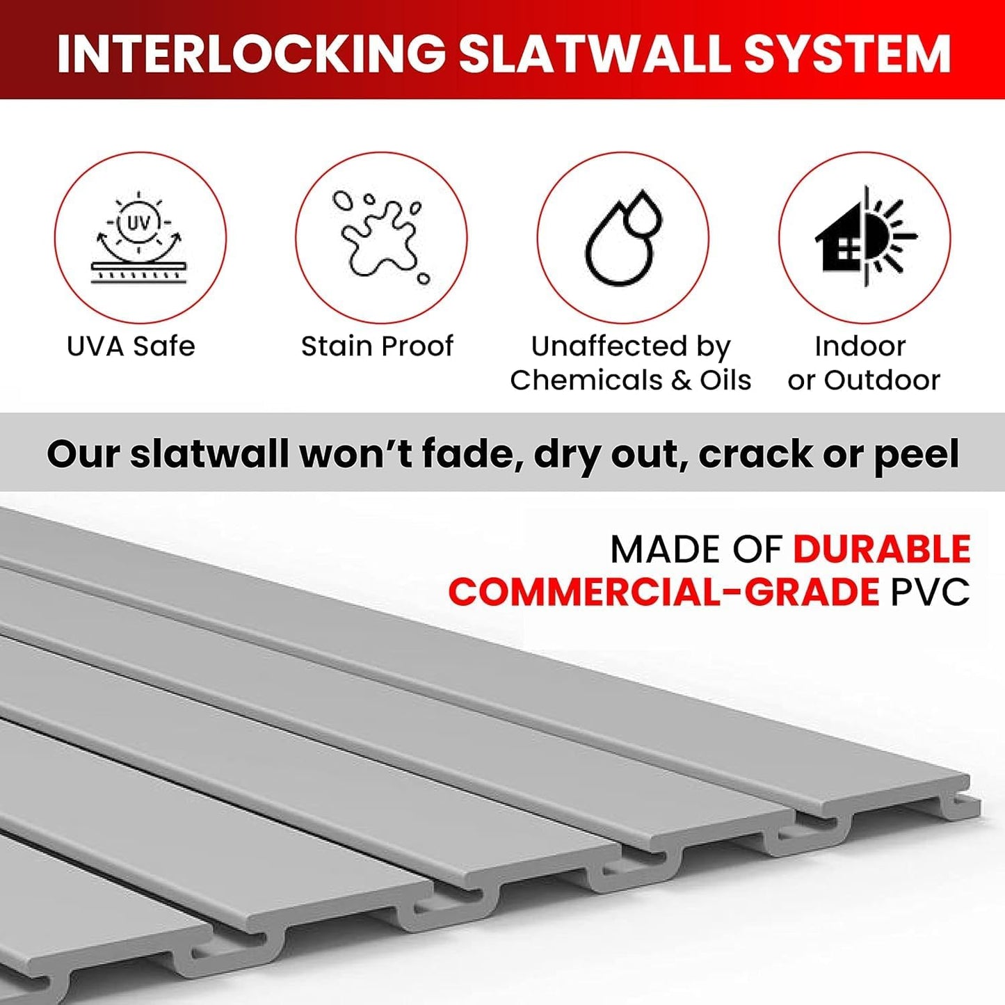 DLDIRECT 3 Colors - Slatwall Panel Garage Organizer: Heavy Duty Wall Mounted PVC Rack, Interlocking Slat Paneling for Garage Storage, Slotwall Board, Shelves System