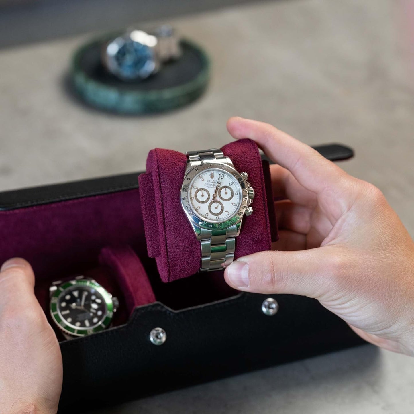 DailyWatch | Watch Roll Travel Case For 3 Watch | Luxury Watch Case In Genuine Black Leather With Soft Velvet Interior | Watch Case Protect, Store, & Display Your Watches | Black Cherry