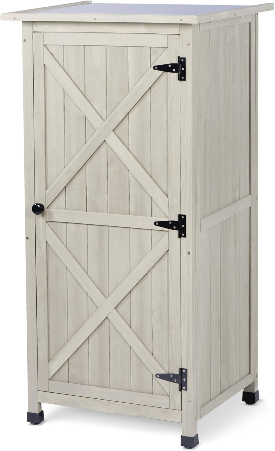 Wooden Outdoor Storage Cabinet, Vertical Garden Tool Shed with Waterproof Metal Roof & 2 Adjustable Shelves Ideal for Yard, Patio, Deck and Porch (Gray, 20" x 24" x 48")