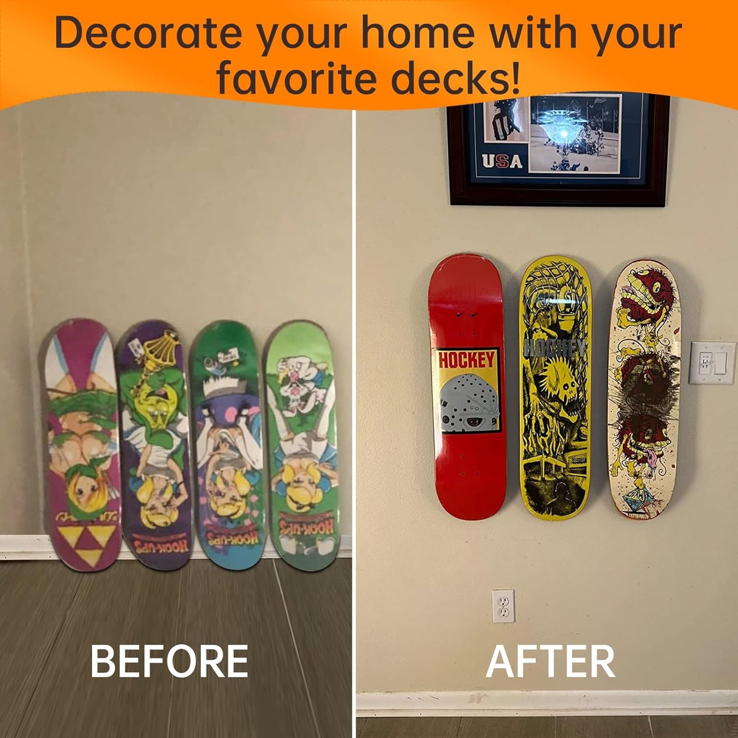 Skateboard Wall Mount Display(10 Packs),Aluminum Skateboard Hanger with Two Screw Holes,Skateboard Deck Storage for Home Decor, Skateboard Display Decor