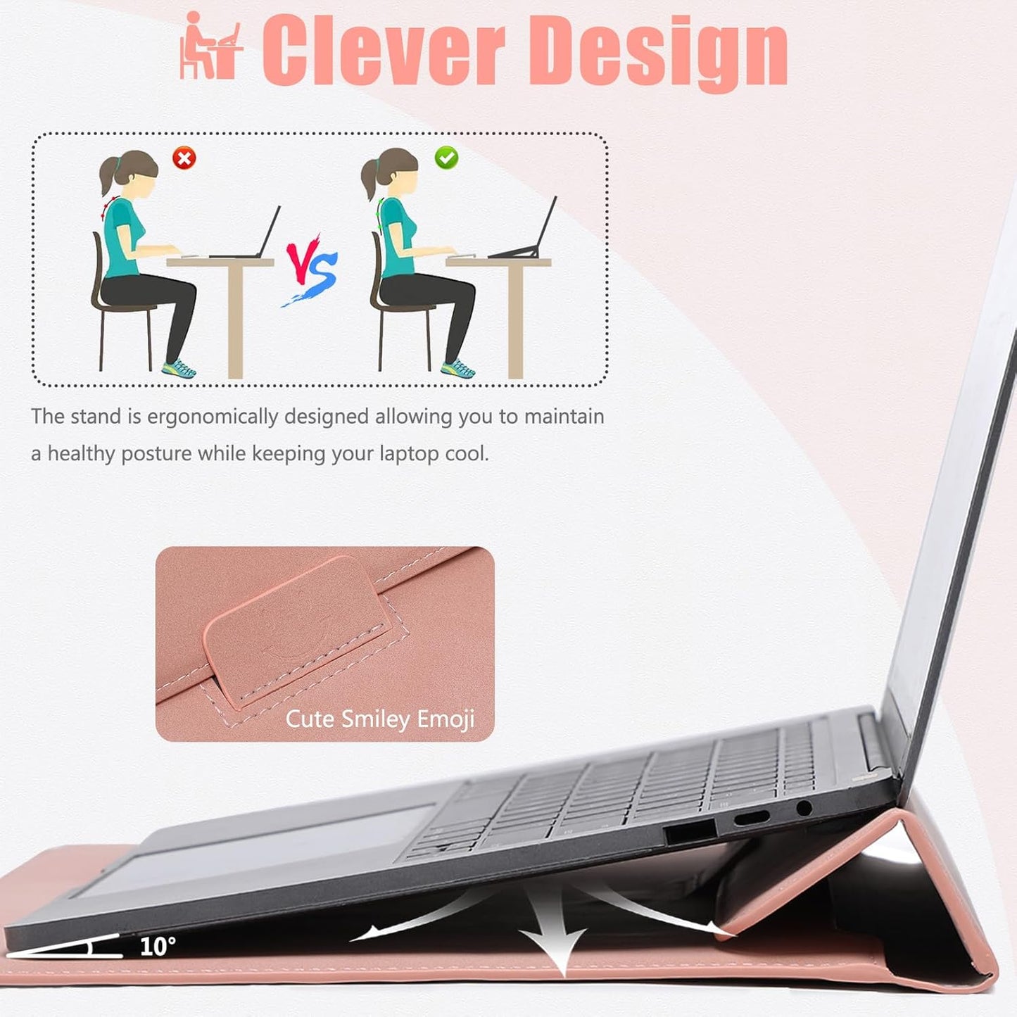 HYZUO 13 Inch Laptop Sleeve Case with Stand for 2025-2018 MacBook Air 13 M4 M3 M2 M1, 2025-2016 MacBook Pro 13 M2 M1, 13" iPad Pro/Air, Surface Pro 11/10/9, XPS 13, with Pouch, Pink