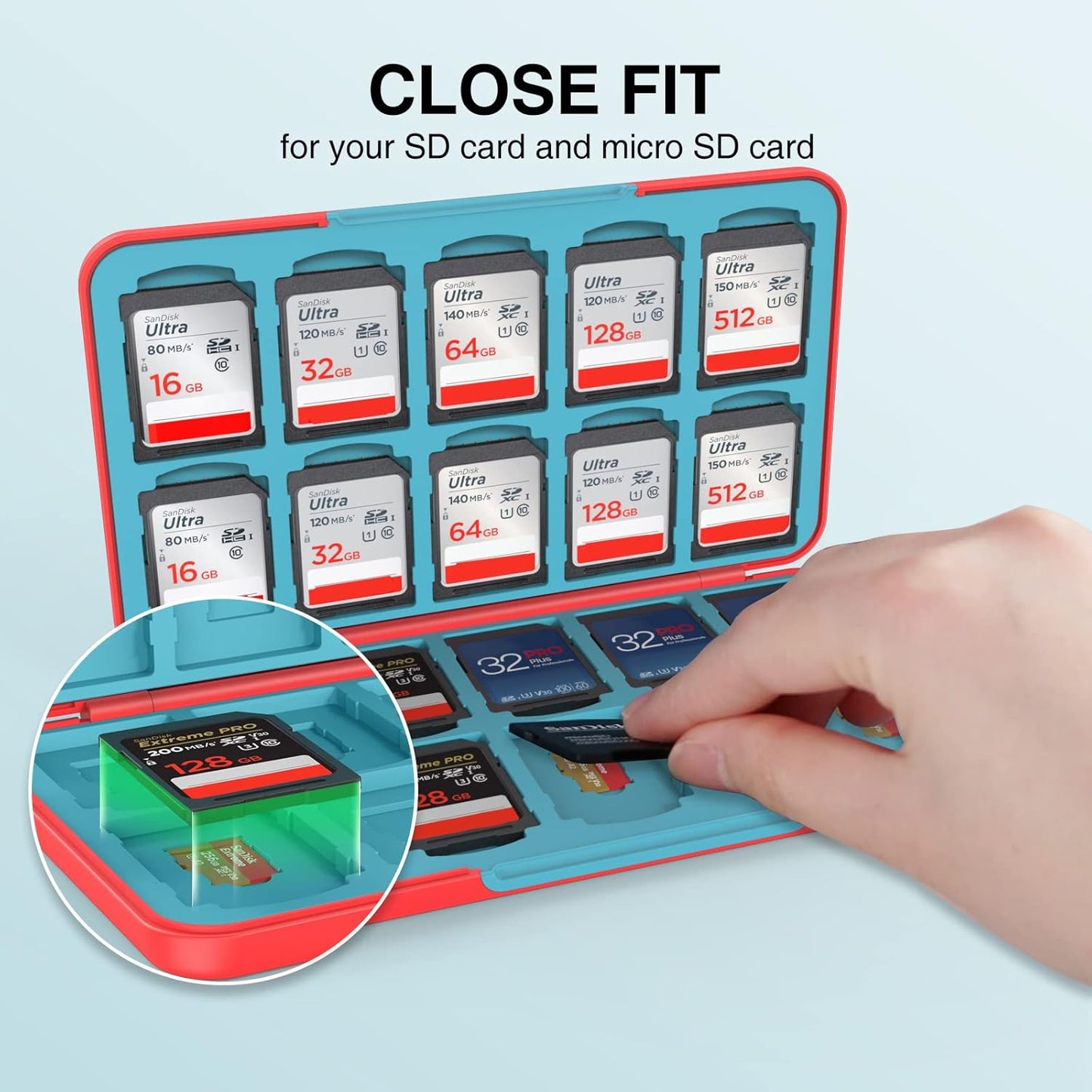 HEIYING SD Card Holder for SD/TF Cards,Portable Memory Card Storage Case Compatible with 20 SDXC SDHC and 20 TF Cards Slots