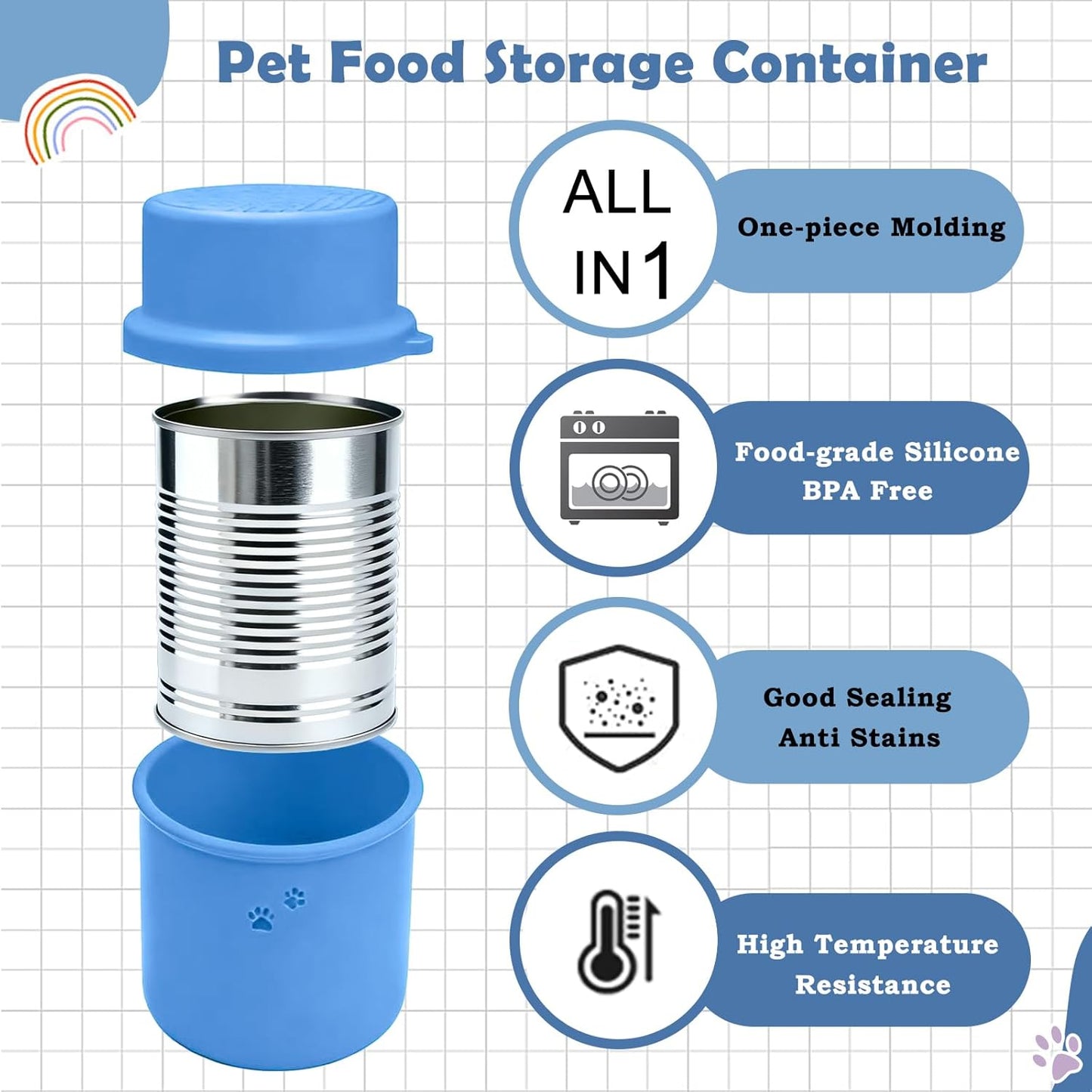 Original Canned Dog Food Storage Container | Silicone Can Cover Pet Food Sealer | BPA Free, Airtight, Dishwasher & Freezer Safe (2 Pcs Blue)