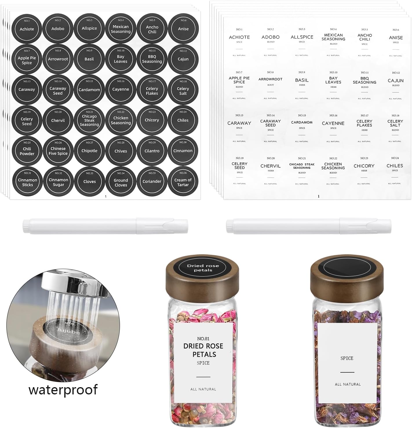 ZEHIQ 48Pcs Glass Spice Jars with Acacia Wood Lids, 4 oz Square Seasoning Containers with Labels, Seasoning Jars with Shaker Lids, Chalk Pen, Funnel, Cleaning Brush, Spice Bottles for Cabinet, Drawer
