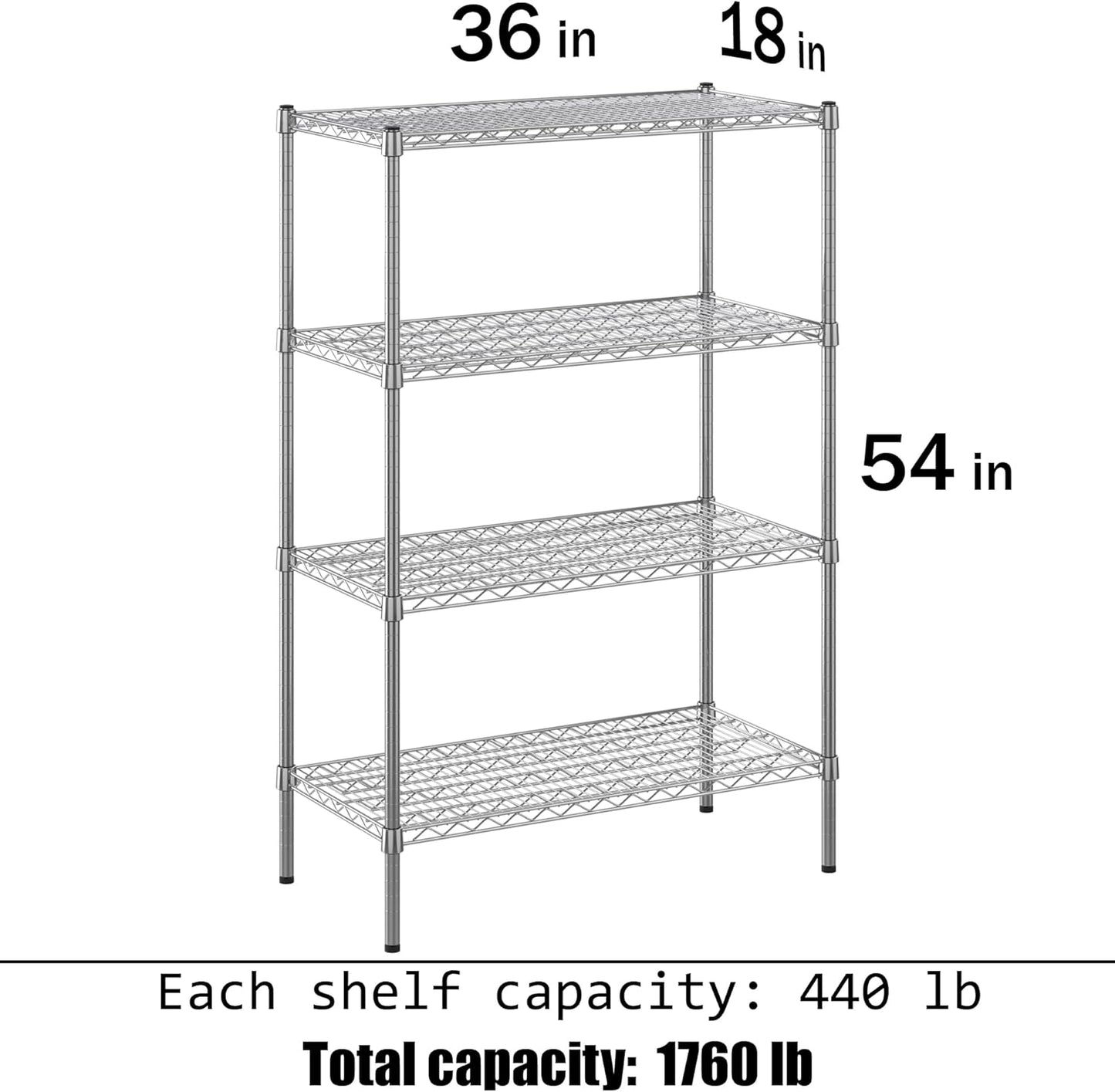 18" Deep x 36" Wide x 54" Height Wire Shelving Kit | 4-Tier | NSF Commercial Storage Rack Unit