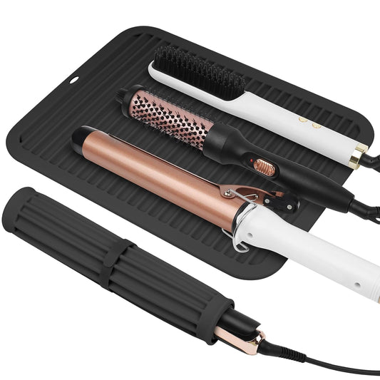 AMIJEAL Oversize Silicone Heat Resistant Mat for Hair Tools, Curling Iron Flat Iron Hair Straightener Holder Mat, Portable Hot Tools Sleeve Pad for Travel Vanity Salon(14.2" x 11.0")