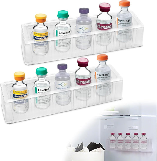 Leng Ke Insulin Refrigerator Storage Caddy - 10ml Peptide Vial Protective Holder for Fridge Wall, Compatible with U-100 Vials 24mm (0.94 Inches) Diameter (2pcs)