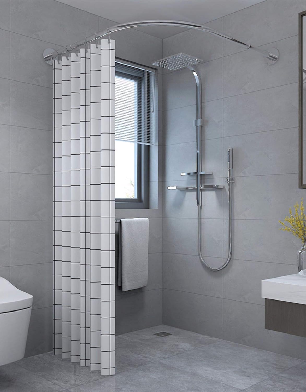Corner Shower Curtain Rod Adjustable Stainless Steel L Shaped Rack Drill Free Install for Bathroom, Bathtub, Clothing Store (35.5"-51.2" x 35.5"-51.2")