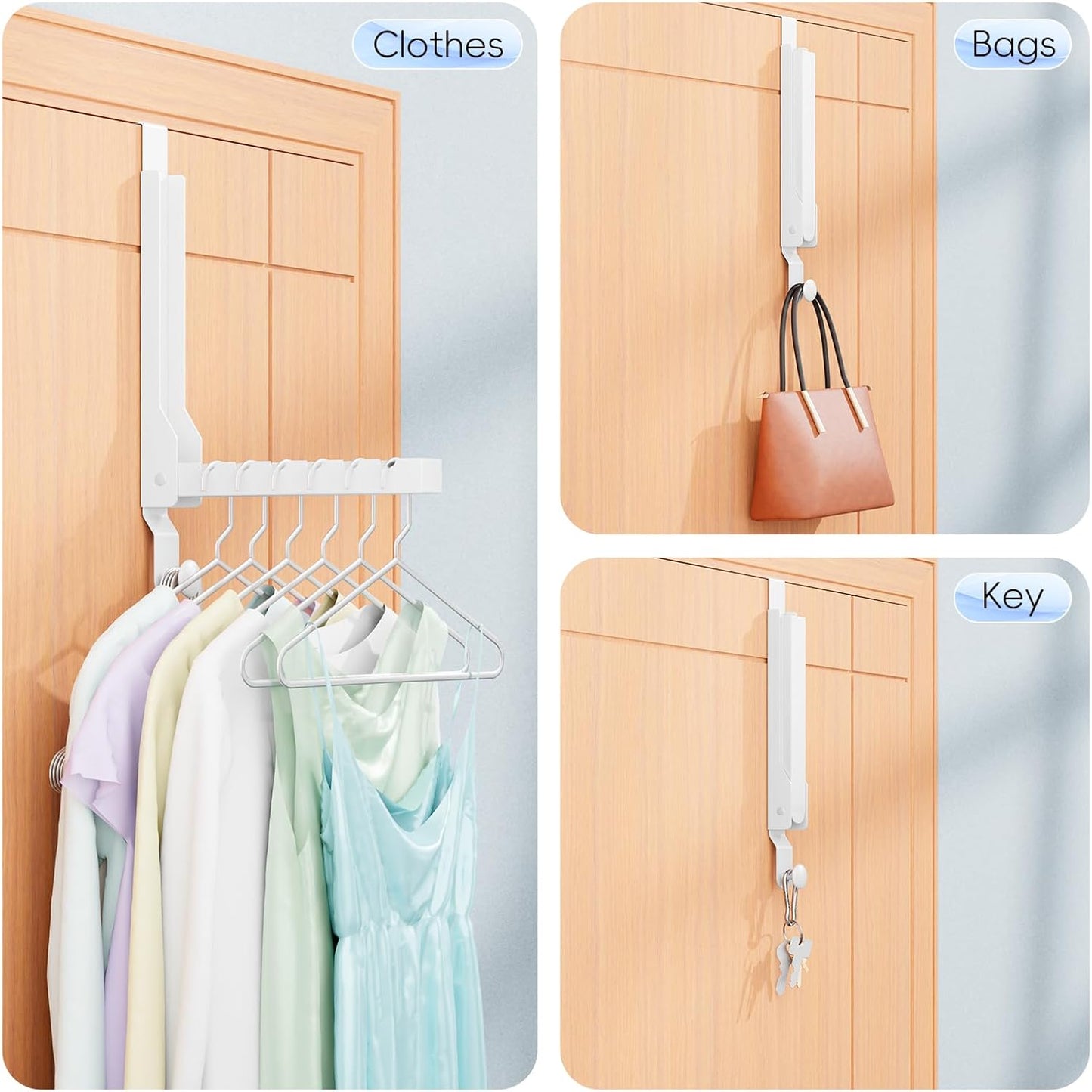 BAKON Over The Door Hanger Folding Clothes Drying Rack, Folding Hanging Coat Rack for Indoor Laundry Room Compact Small Space Foldable Portable Clothing Hanger Hook Collapsible (Wihte-2(Upgraded))