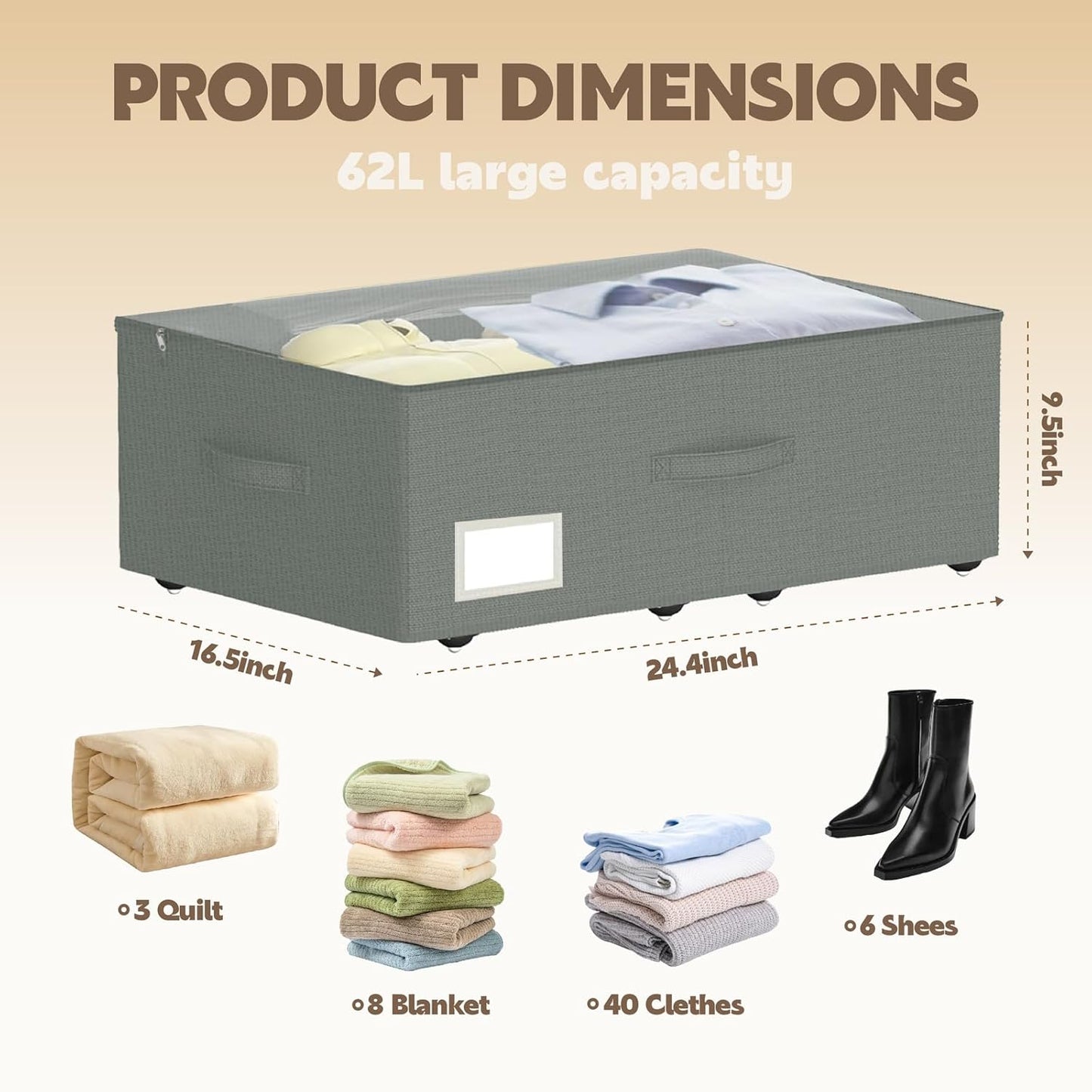 Under Bed Storage with Wheels, 2-Pack Under Bed Storage Containers, No Assemble Required 10 inches Height, Rolling underbed storage Drawers, Underbed Storage Bins for Shoes, Clothes, Blankets, Toys