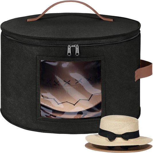 Lifewit Round Cowboy Hat Box for 7 Caps, Large Felt Hat Organizer Bag for Men & Women Storage, Baseball Cap Container with Dustproof Lid for Travel, Foldable 16.5" D x 10.6" H Carrier, Black