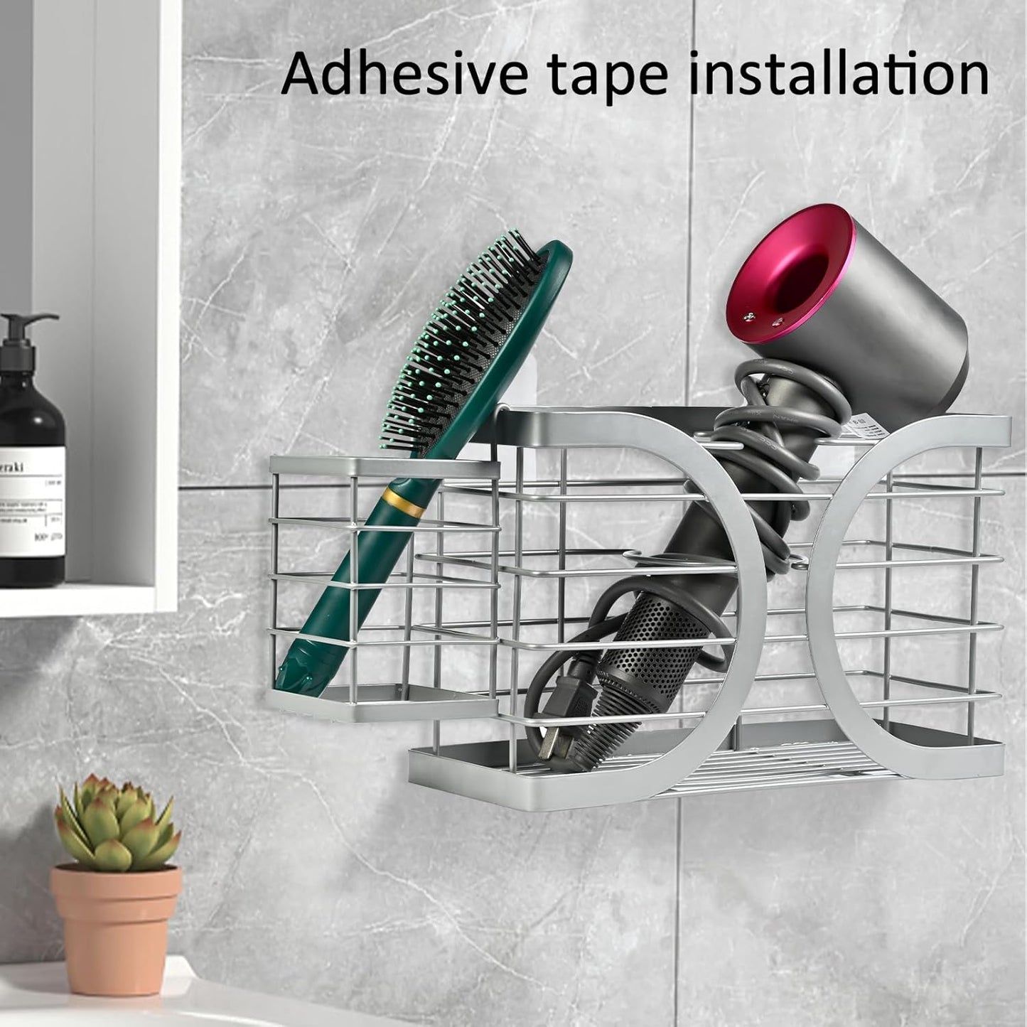 Elegant Light Gray Wall Mounted Hair Dryer Holder - Stylish Bathroom Organiser for Hair Dryer & Straightener, Hair Brush & Accessories