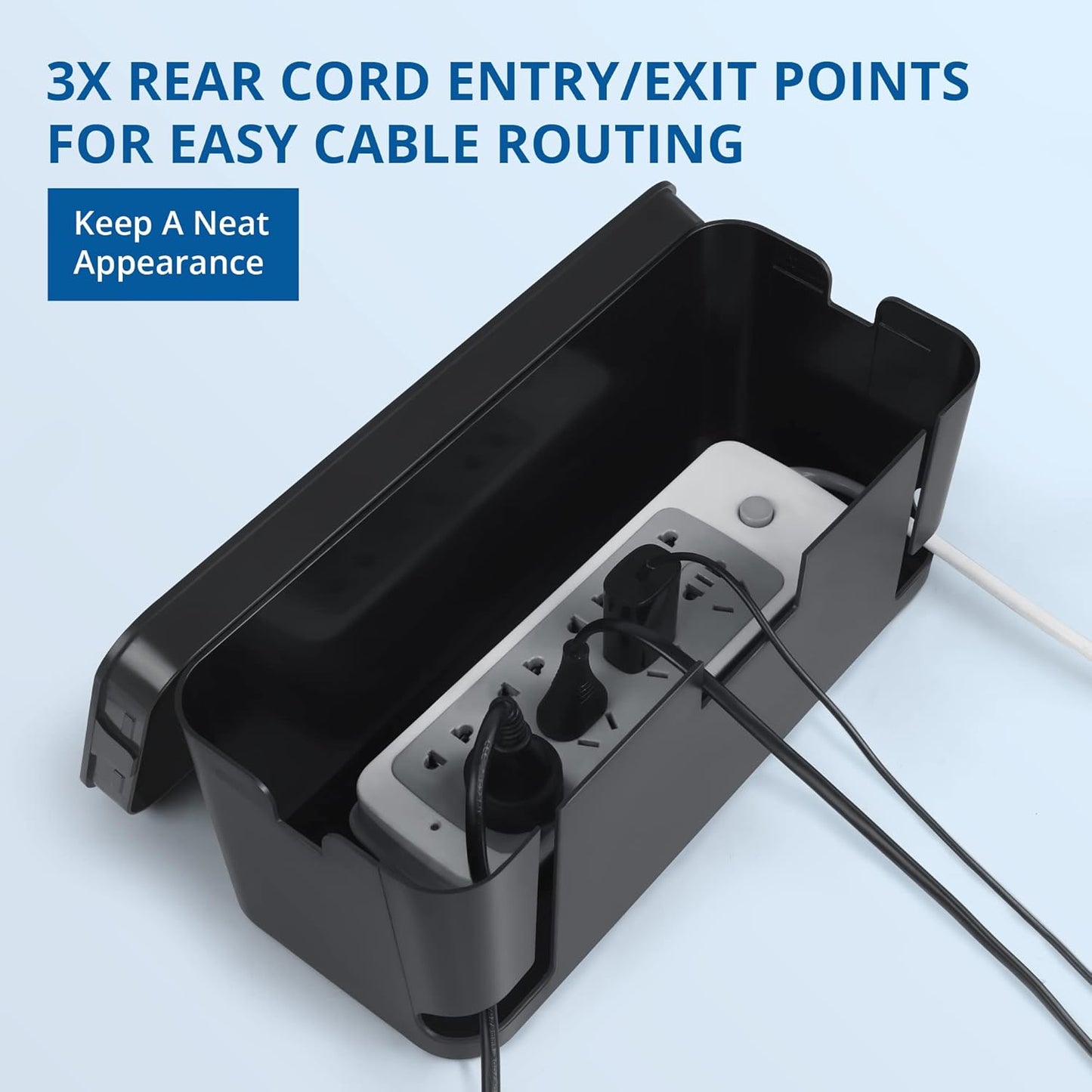 ZhiYo Cable Management Box Black, 2Pack Cord Organizer Box - Extra Large and Medium Size, Cord Hider Box to Conceal Power Strips on Desk or Floor, Made from Electrically Safe ABS Material