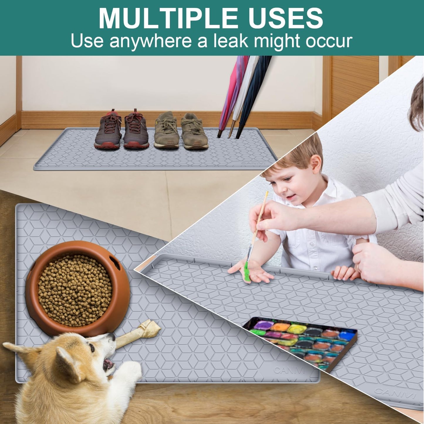 Under Sink Mat, 34" x 19" Waterproof Silicone Under Sink Tray for Kitchen & Laundry Cabinets, Kitchen Cabinet Shelf Protector, Up to 3.3 Gallons Liquid, Fits 36 inch Standard Cabinet Light Grey