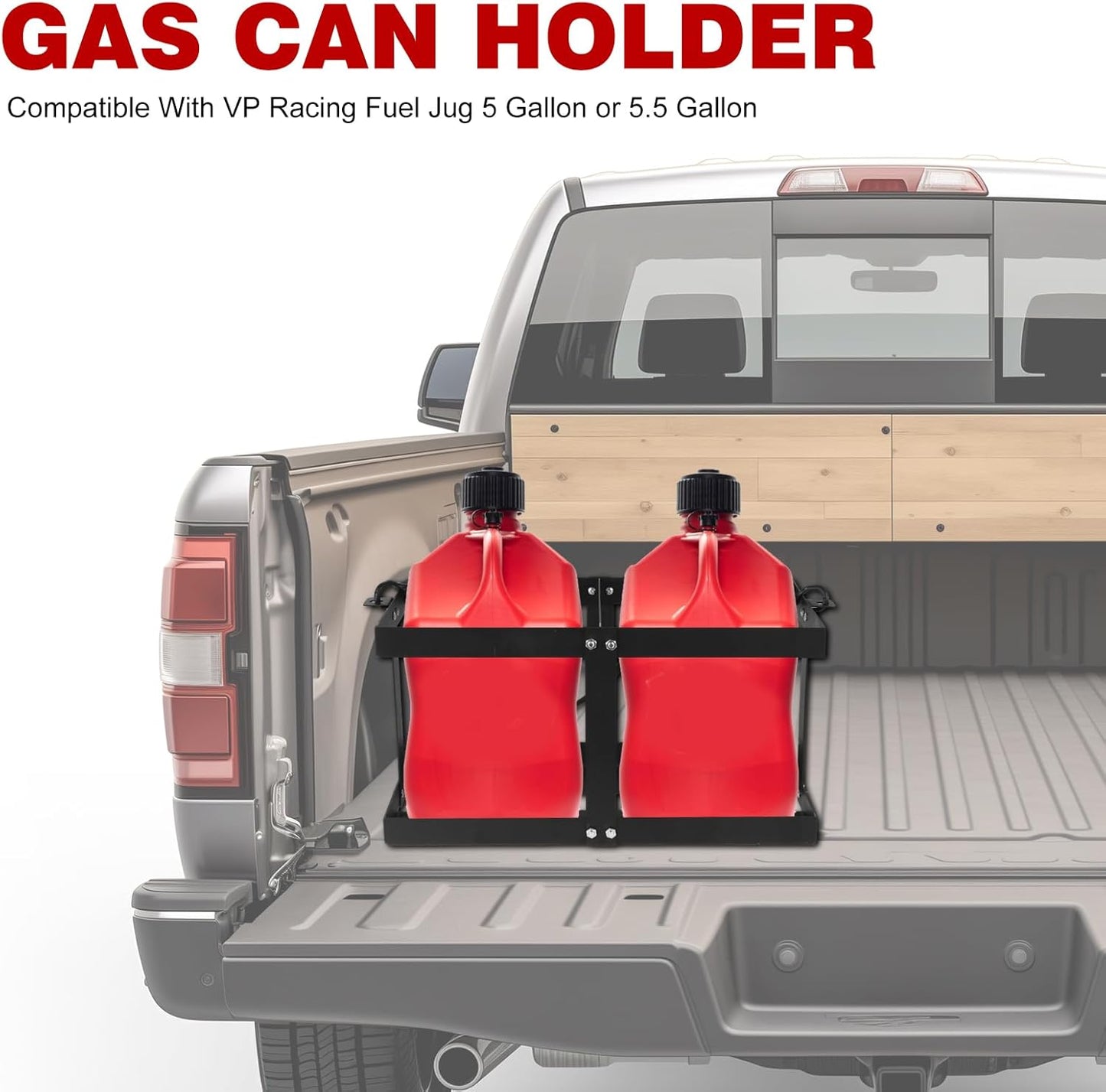 Fuel Jug Container Holder,Gas Can Holder For Trailer,with 4 Fixed Columns and Straps,Fits Two 5 Gallon Gas Can,Compatible With VP Racing Fuel Jug 5.5 Gallon