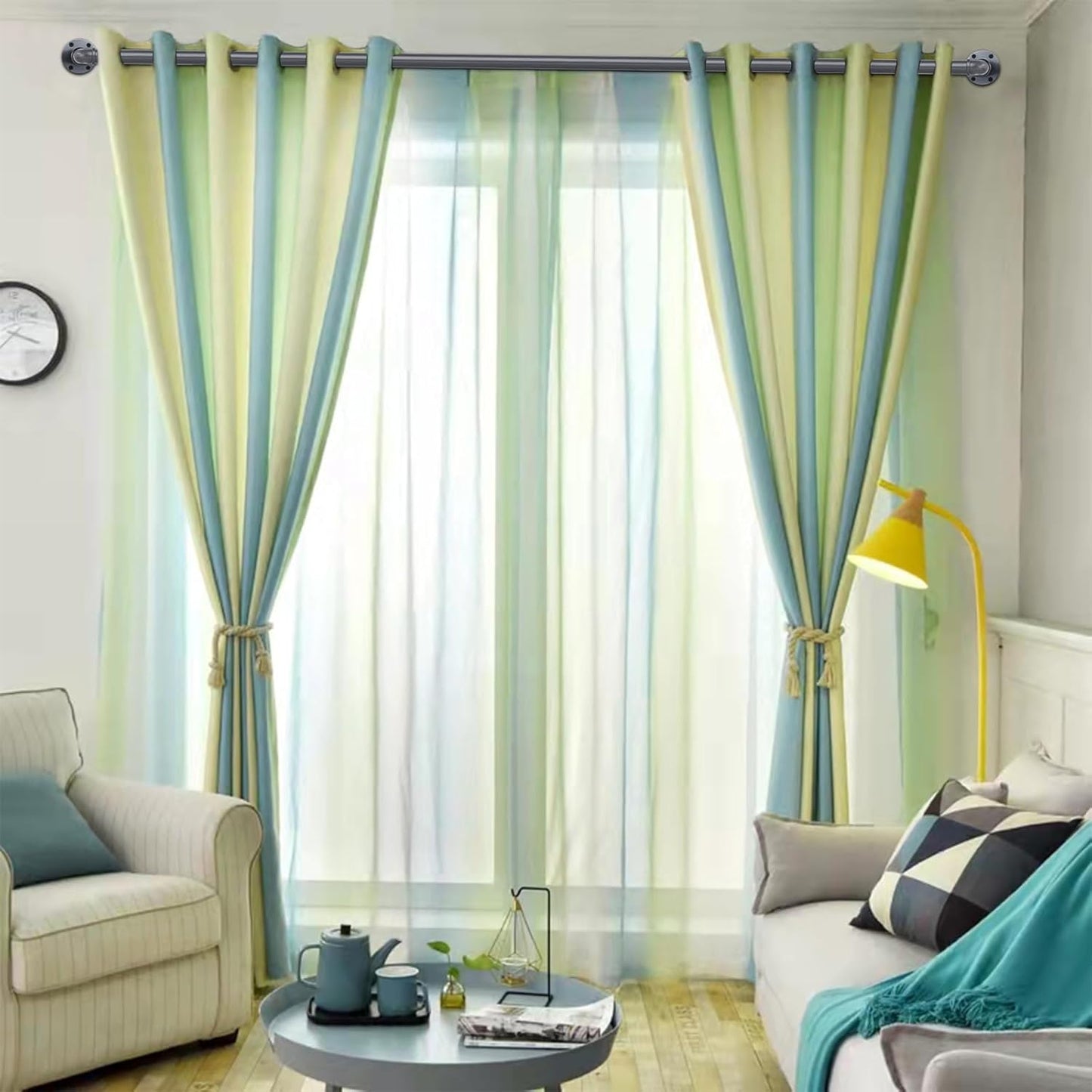 Industrial Curtain Rod, Curtain Rods for Windows 48 to 84 Inch, Rustic Wrap Around Curtain Rod, Fits Blackout Curtain, Indoor and Outdoor, Size: 30-86 Inch Gun ash。