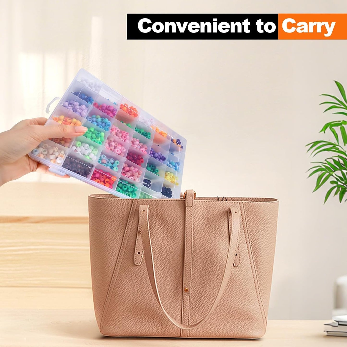 Pony Bead Organizer-2Pack,Adjustable Dividers,Pony Bead Storage,Transparent,36Grids