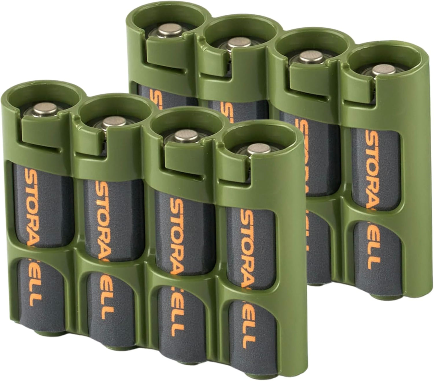Storacell AA Battery Storage Caddy (2 Pack), Military Green, Holds 4 Batteries (Not Included)