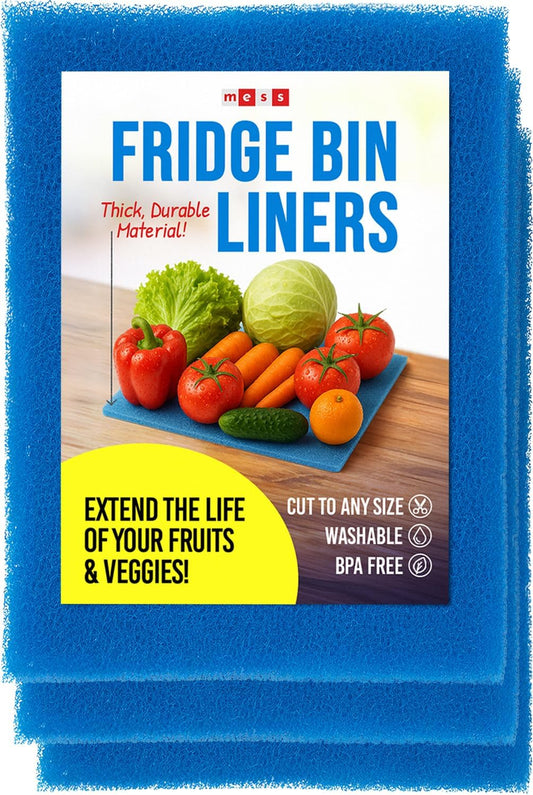 2X The Life of Your Produce - Refrigerator Bin Liners by MESS - Anti Bruise Airflow Mat - Crisper Liners - Washable, Reusable, Cut to Any Size - 3 Mats 15x12 BPA Free