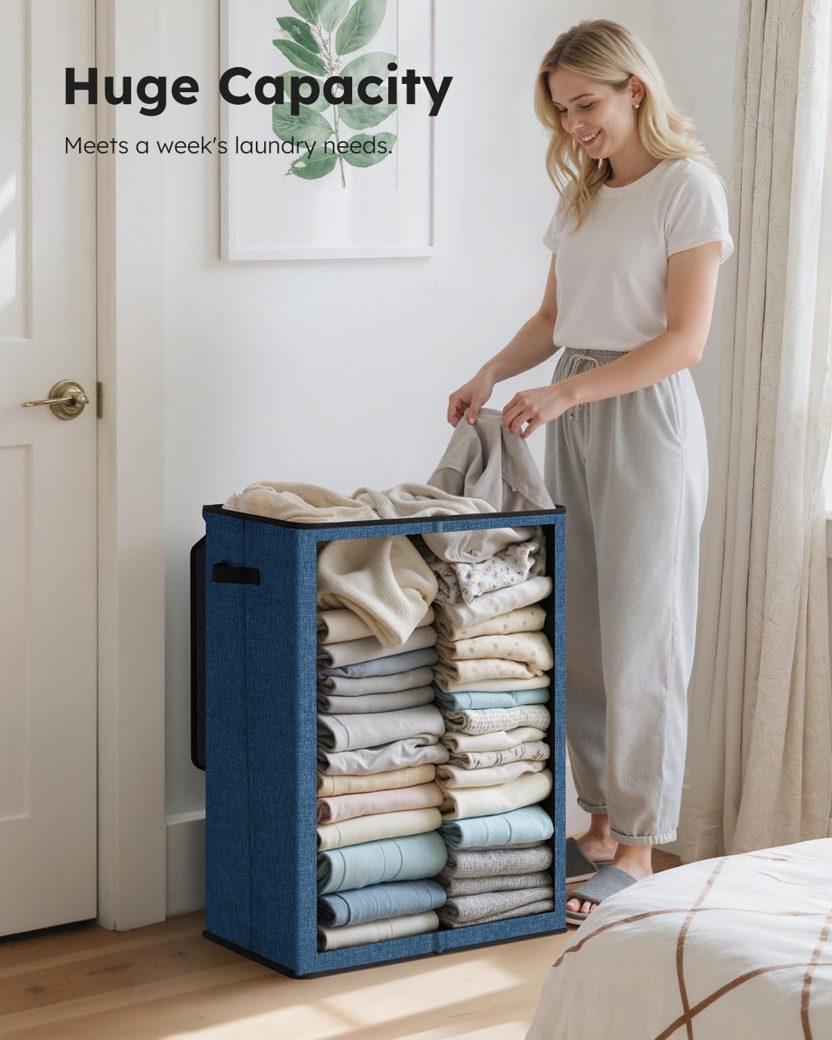 SOLEDI Laundry Hamper with Lid 130L Large & Tall Collapsible Laundry Basket, Clothes Hamper with Bag Removable Easy to Carry, Dirty Hampers for Bedroom, Bathroom, Dorm, College, Blue
