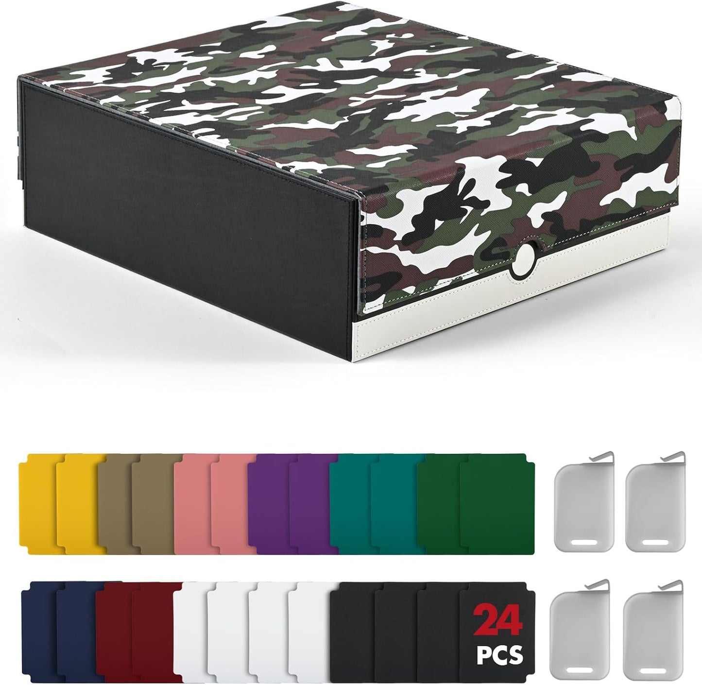ZLCA Card Storage Box for MTG PTCG, Commander Deck Box Holds 3200+, Deck Storage Case with 4 Stoppers(Camouflage& White)