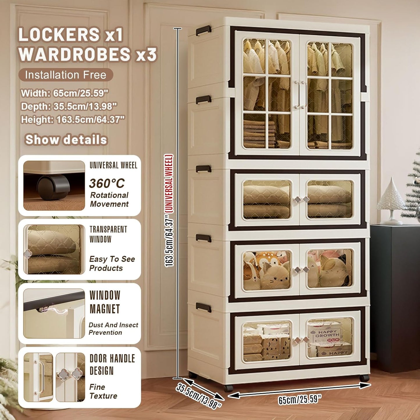 SunSettler Storage Cabinets with Lids, Stackable Storage with Wheels, Collapsible Storage with Doors, Home Office Dorm Organizer Essential