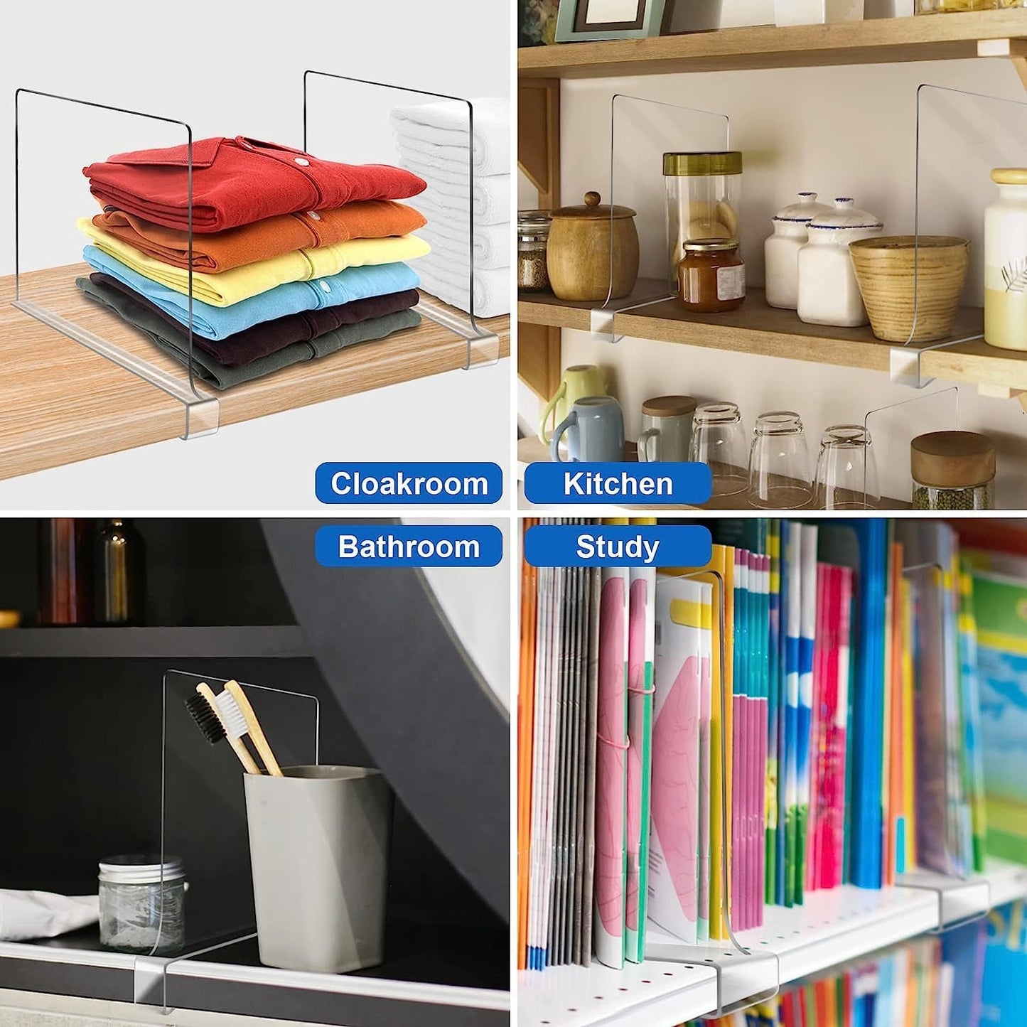 Acrylic Shelf Dividers, Clear Shelf Divider for Closet Organization 12PCS Closet Shelf Divider Closet Dividers for Shelves Shelf Organizer for Closet Shelf Organizer for Wood Closet Cabinets Separator