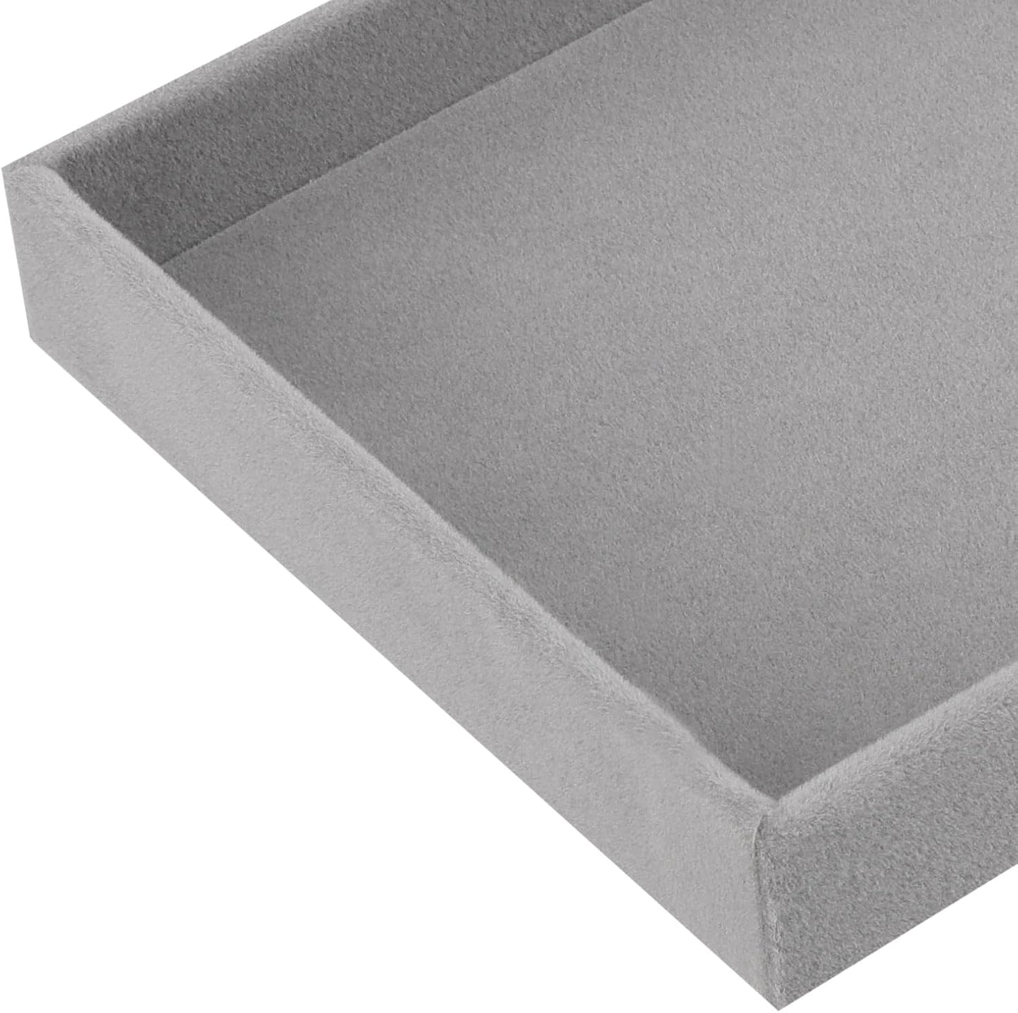 JEUIHAU 15 Pack Velvet Jewelry Organizer Trays, 8.3 x 5 Inch Stackable Drawer Inserts, Jewelry Storage Trays for Earrings Rings Necklaces, Gray