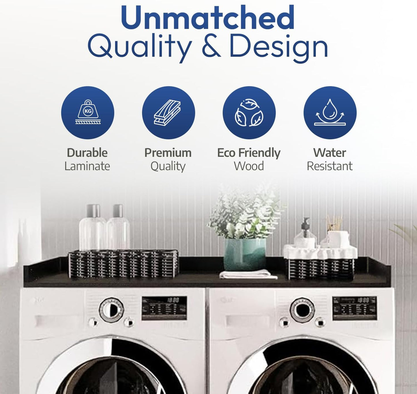 OfficeSimpli Washer Dryer Countertop, Made in USA, Non-Slip Pads, Easy Clean, Laundry Room Essentials and Decor, Washer Dryer Wood Top for Organization (Tenino Grey, Standard (27.5" x 54"))